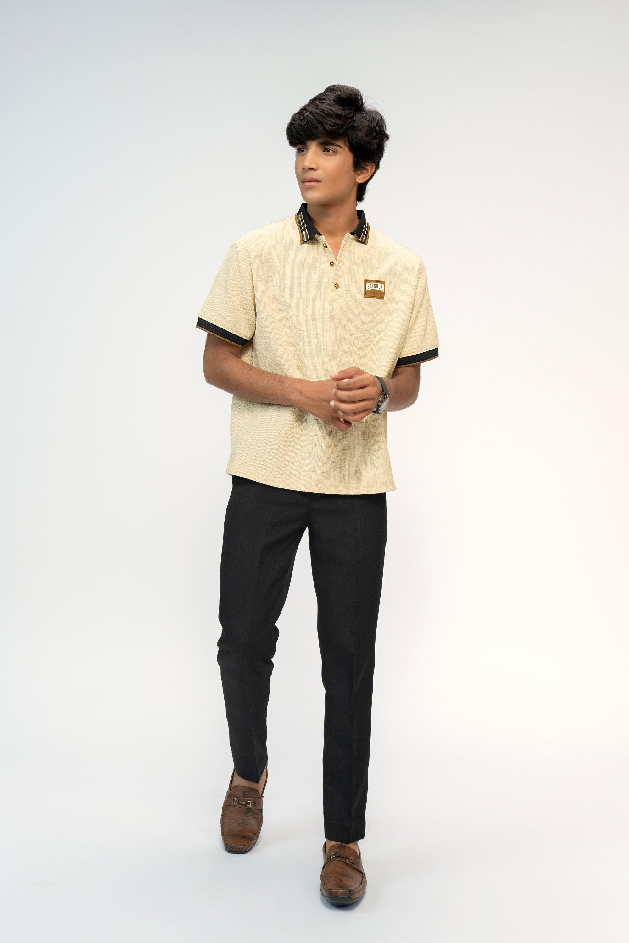VANILLA WHITE TEXTURED POLO