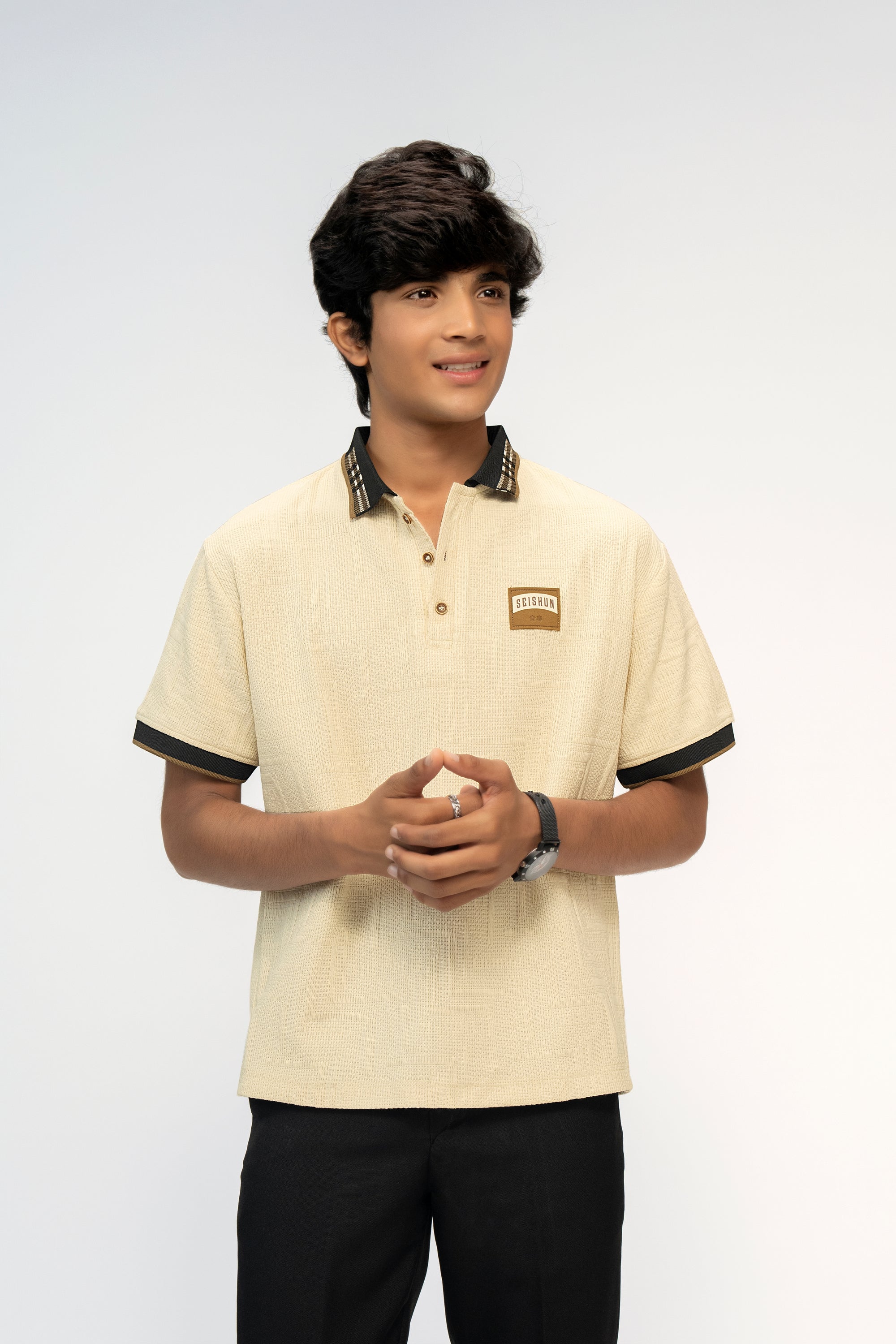 VANILLA WHITE TEXTURED POLO