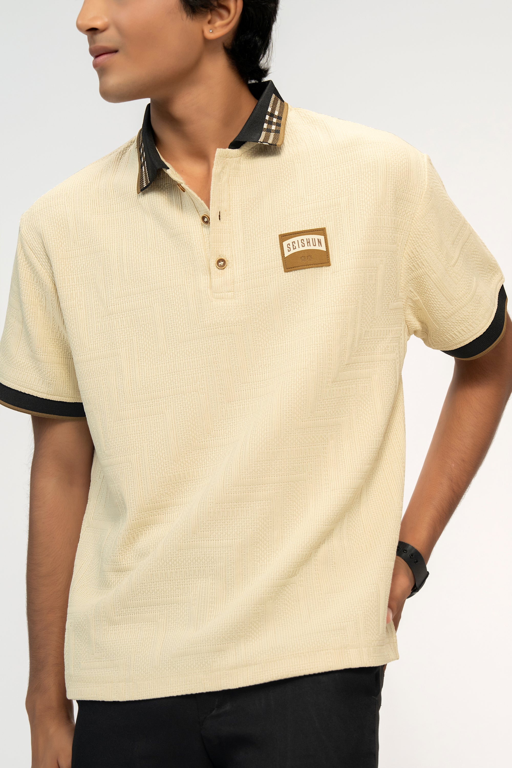 VANILLA WHITE TEXTURED POLO