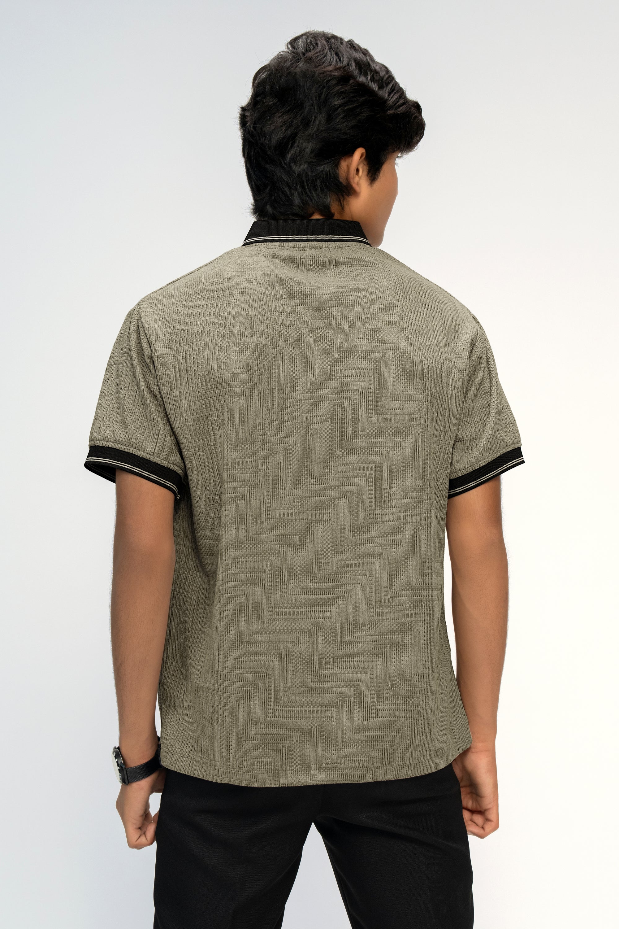 SOFT OYSTER GREY TEXTURED BOYS POLO