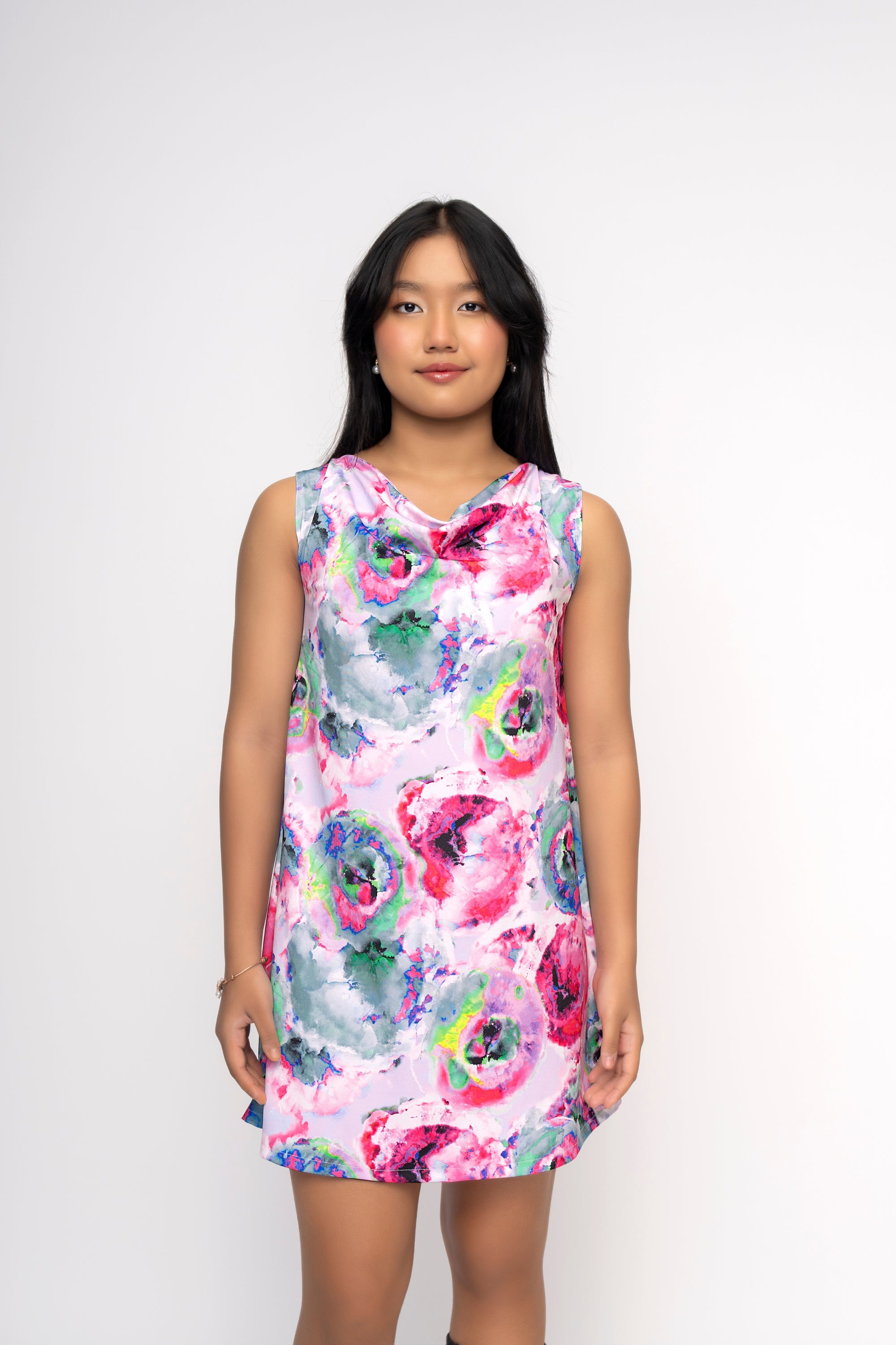 FLORAL COWL GIRLS DRESS
