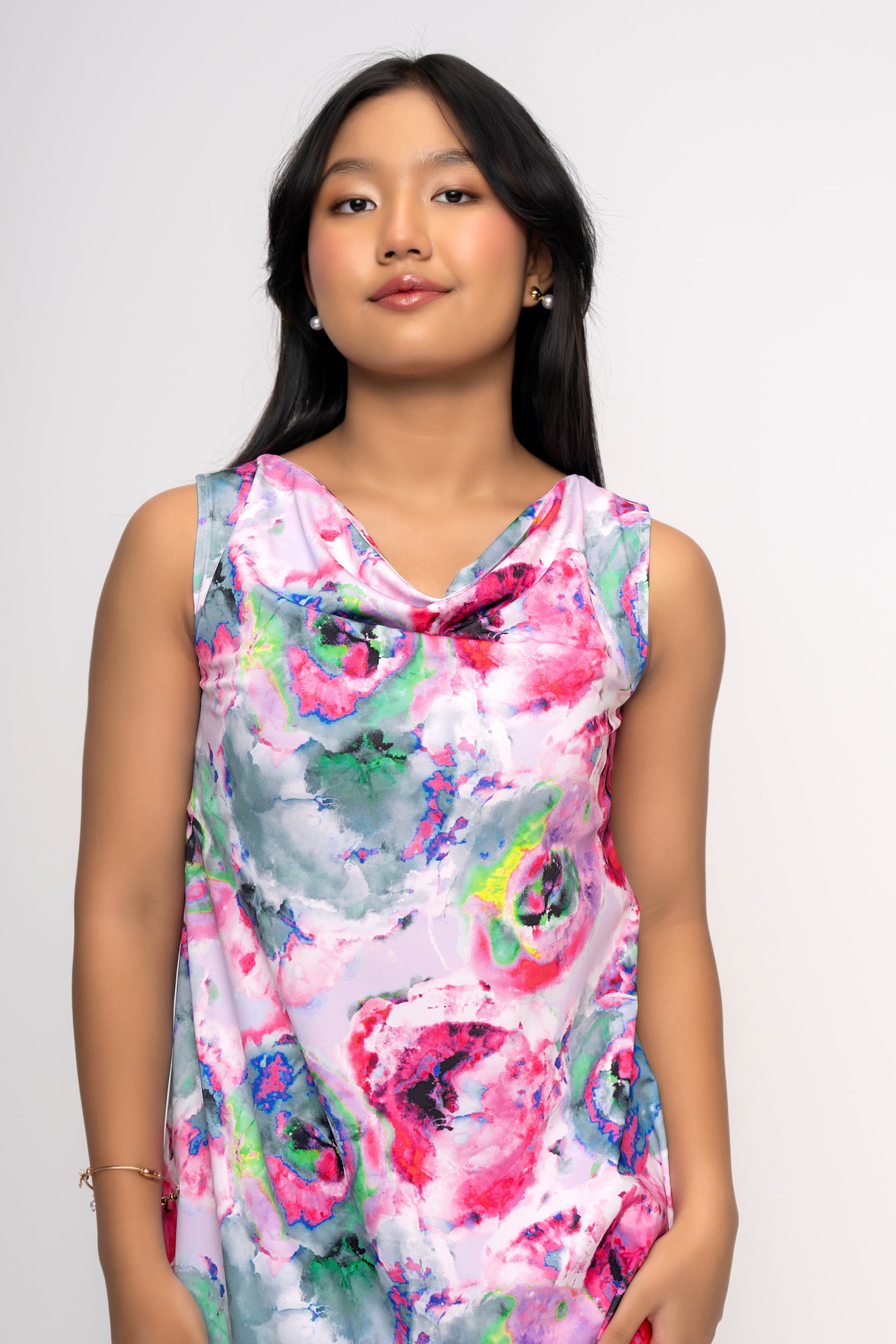 FLORAL COWL GIRLS DRESS