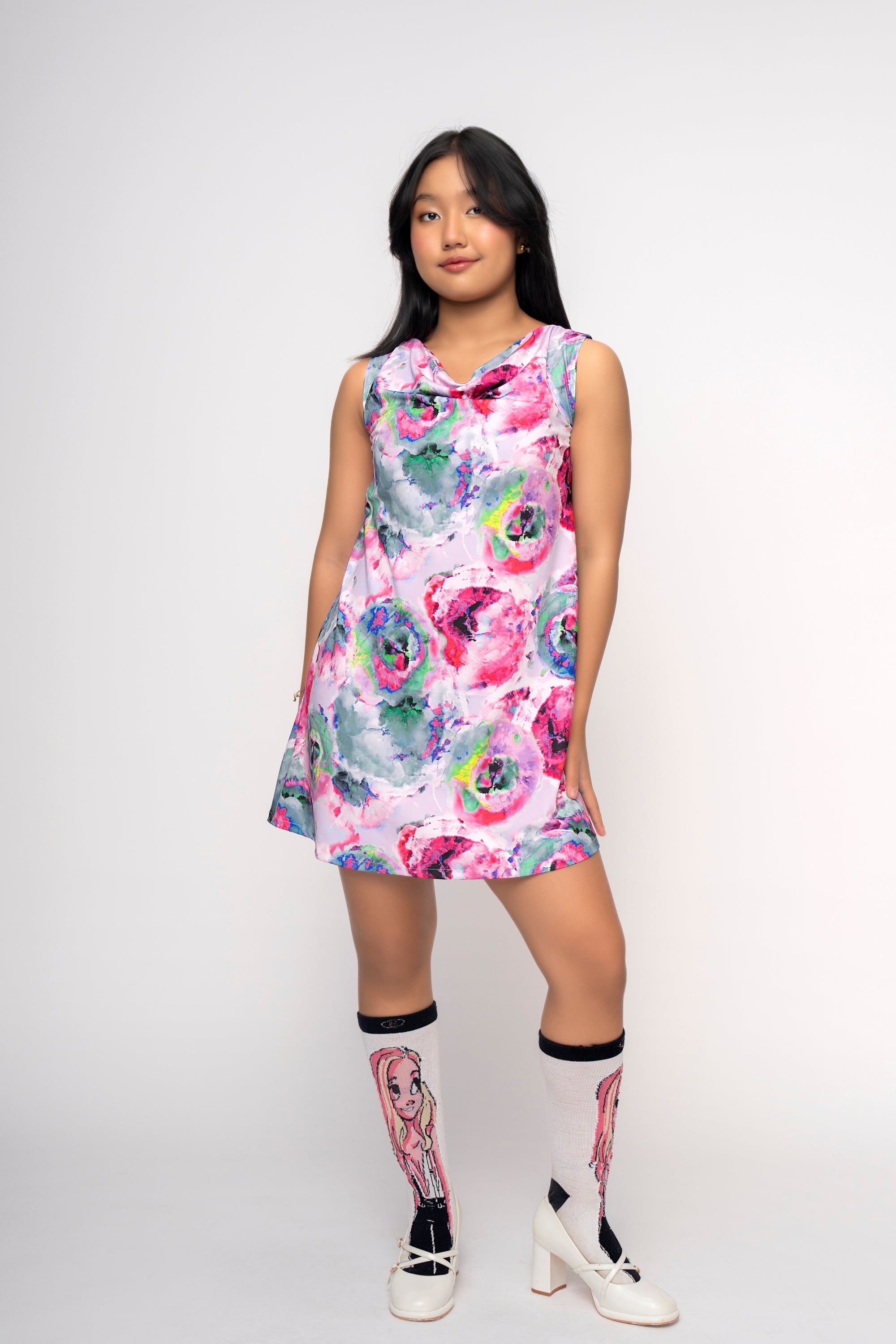 FLORAL COWL GIRLS DRESS
