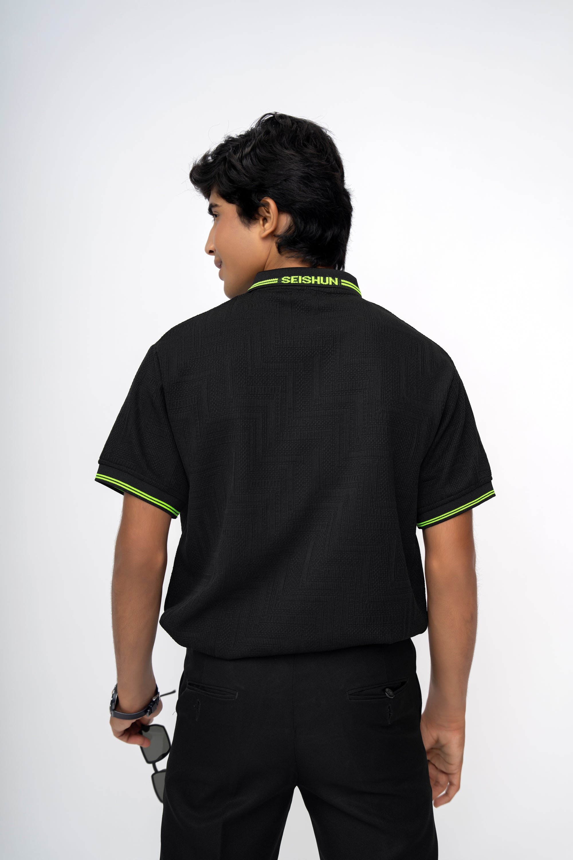 NEON CODE BLACK TEXTURED BOYS POLO