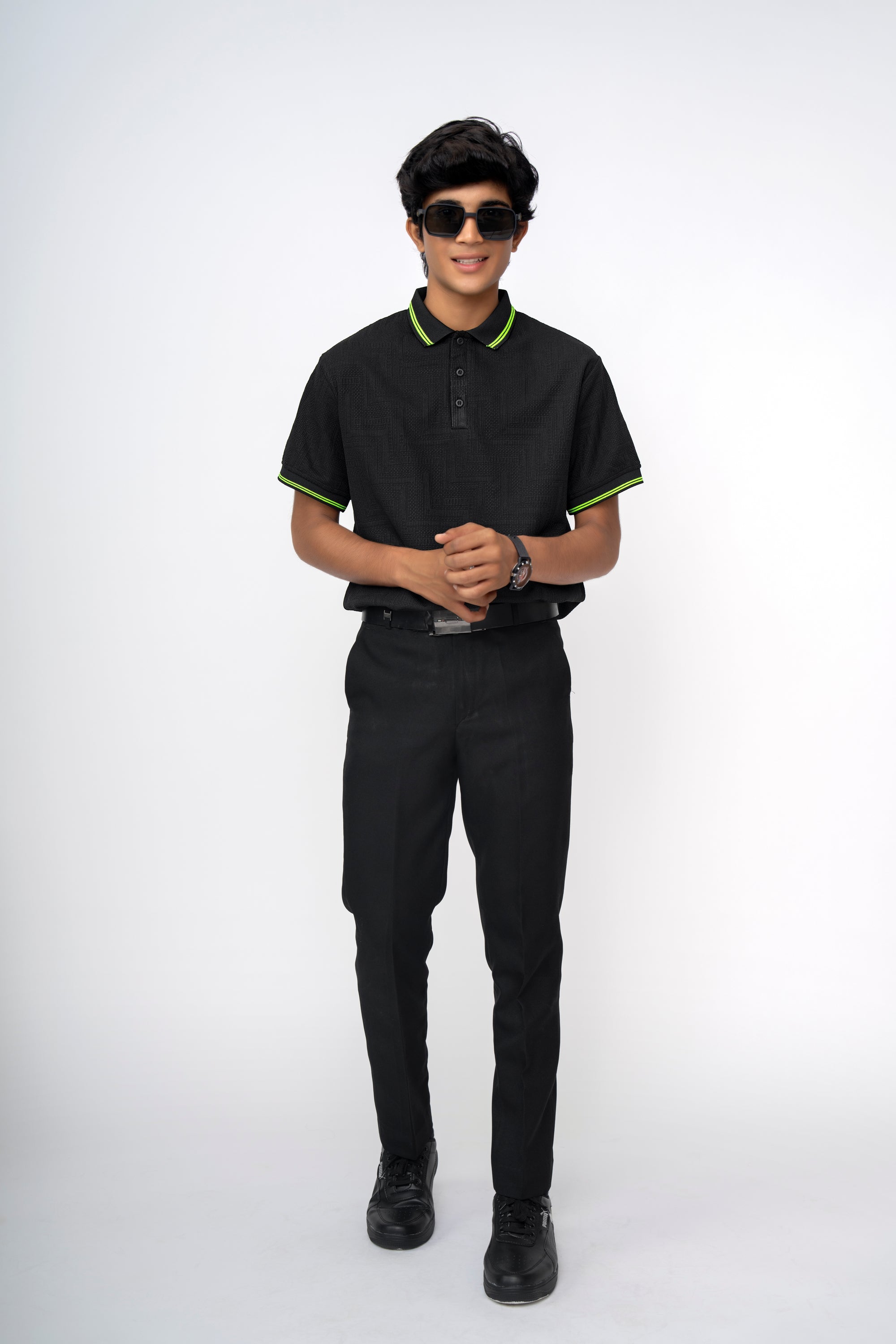 NEON CODE BLACK TEXTURED BOYS POLO