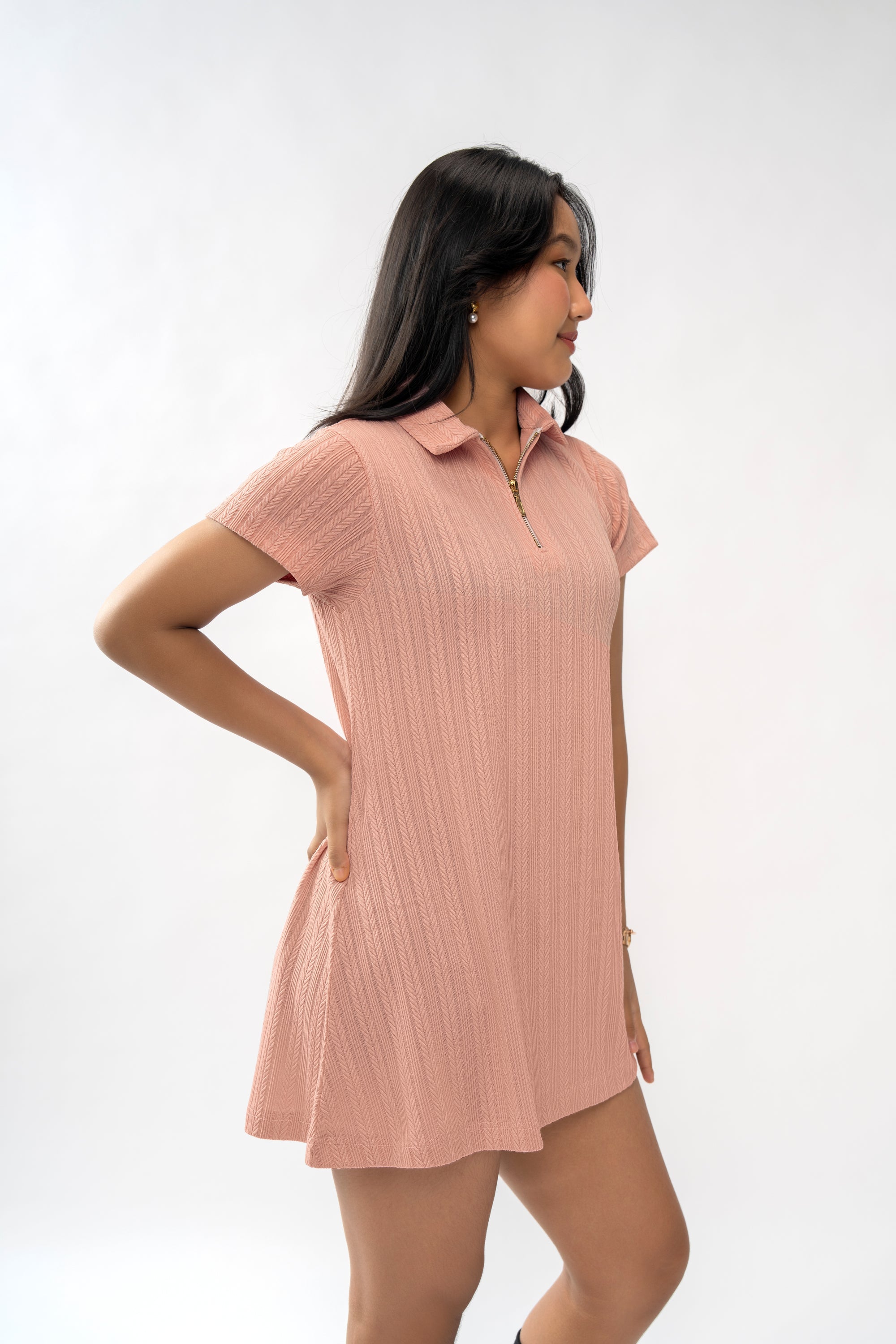 TEXTURED VINTAGE PINK GIRLS POLO DRESS