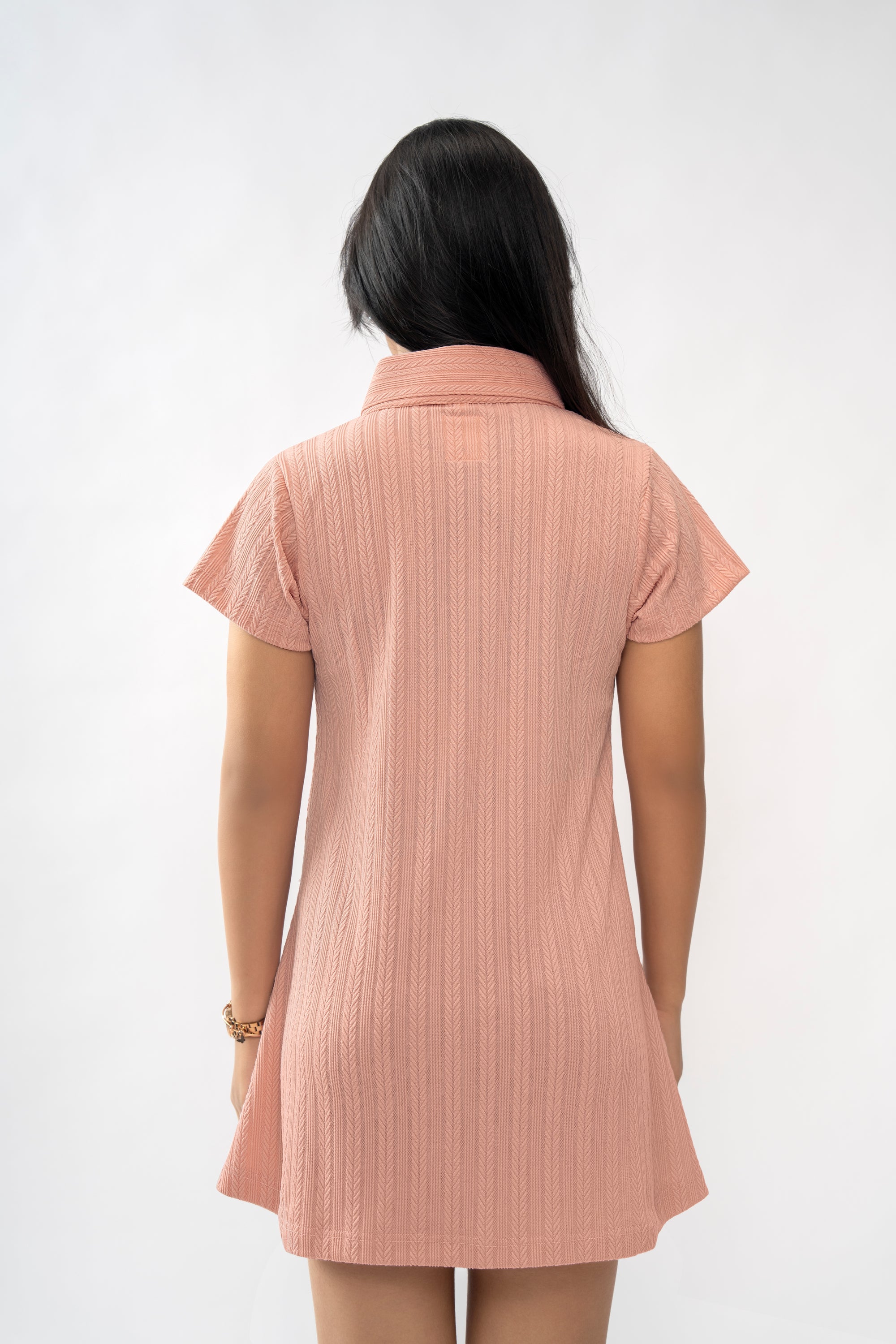 TEXTURED VINTAGE PINK GIRLS POLO DRESS