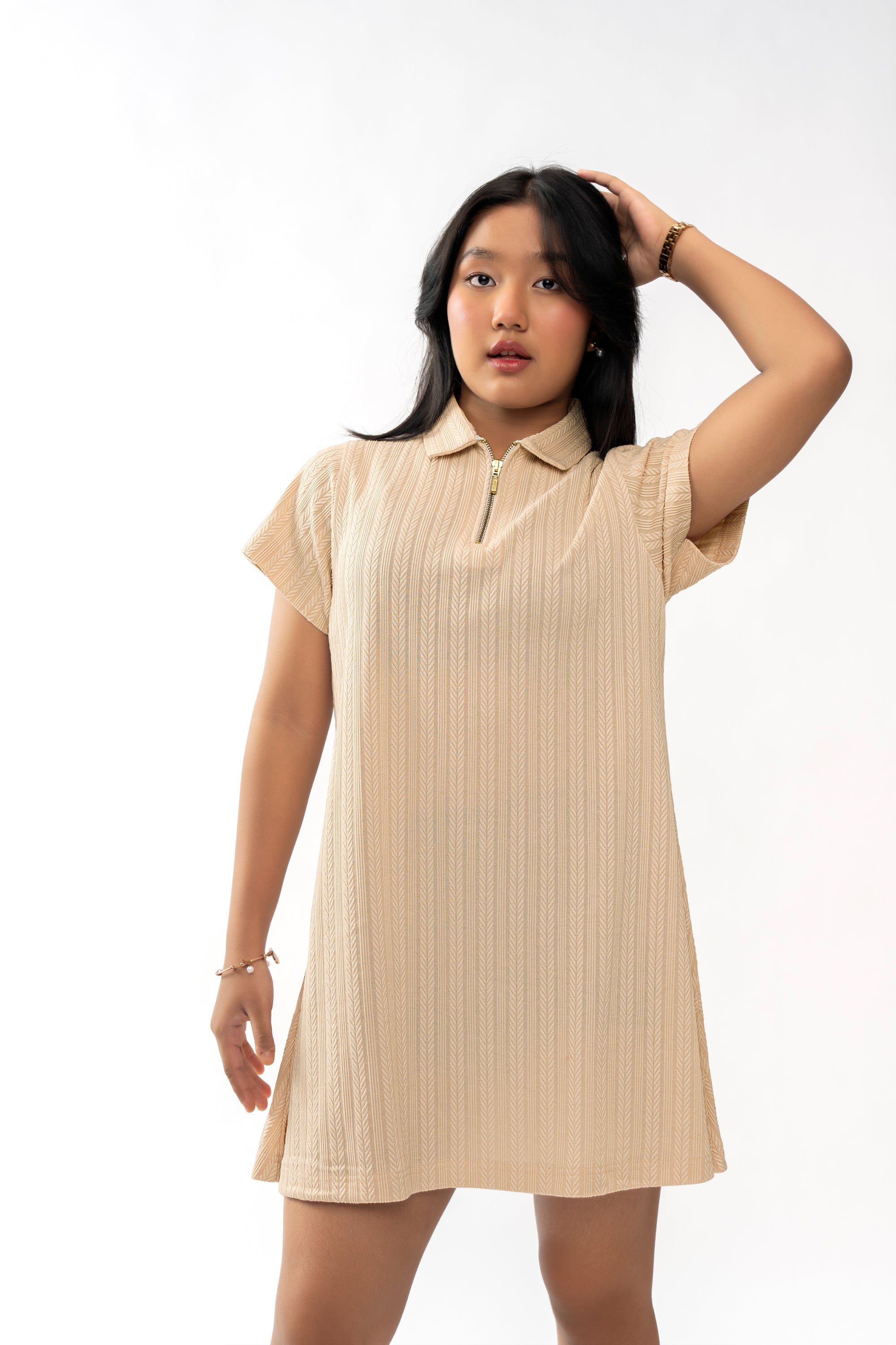TEXTURED IVORY GIRLS POLO DRESS