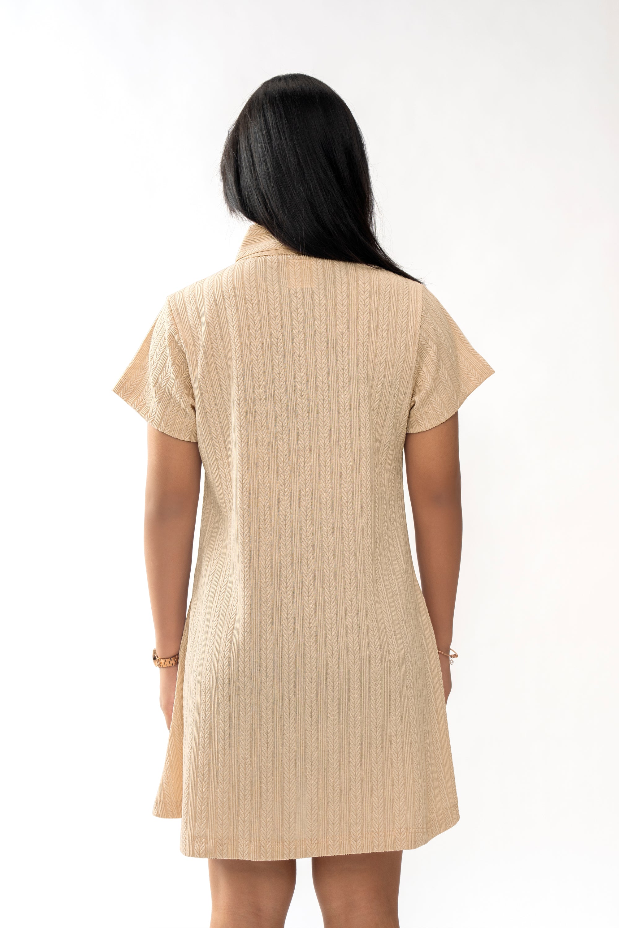 TEXTURED IVORY GIRLS POLO DRESS