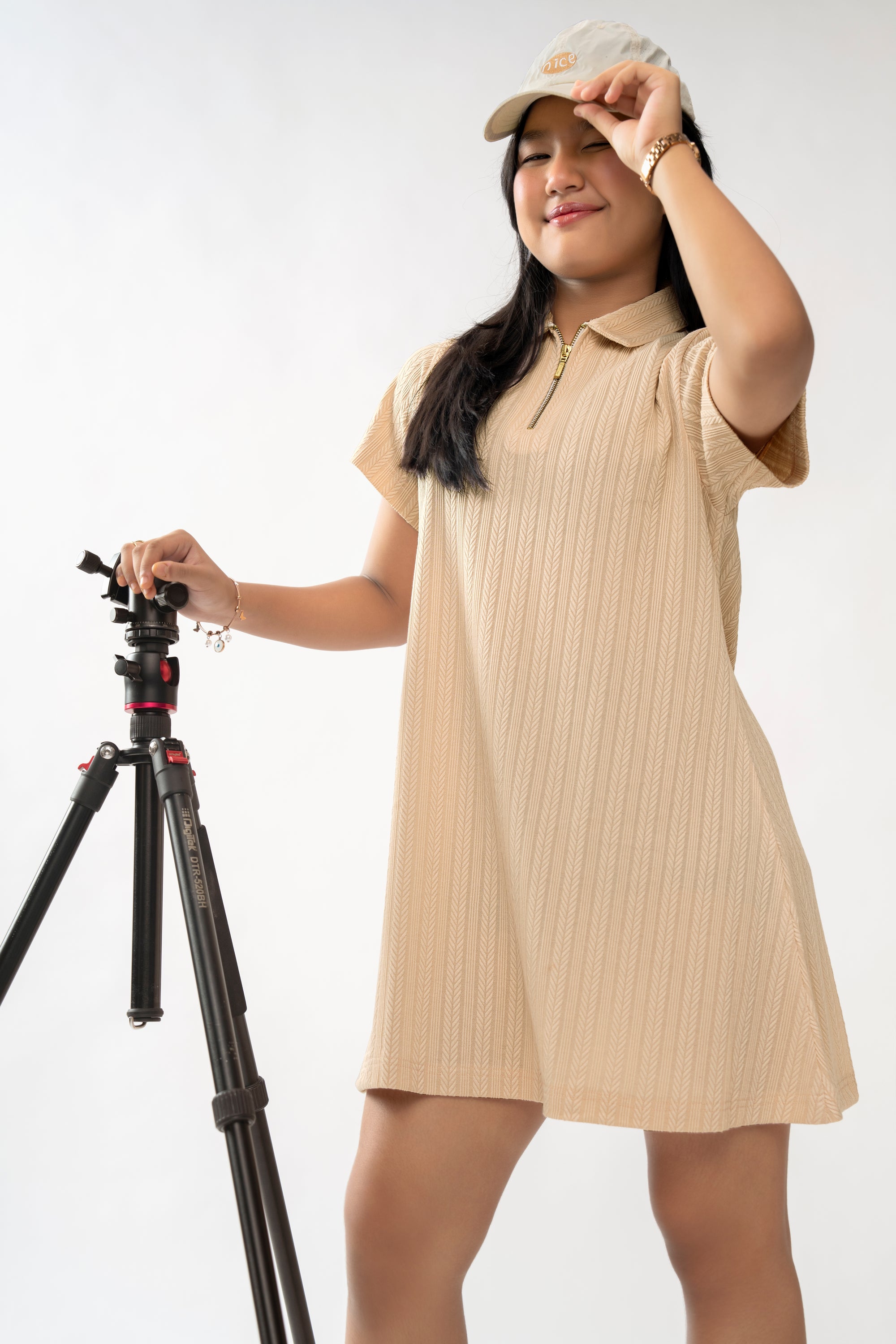 TEXTURED IVORY GIRLS POLO DRESS