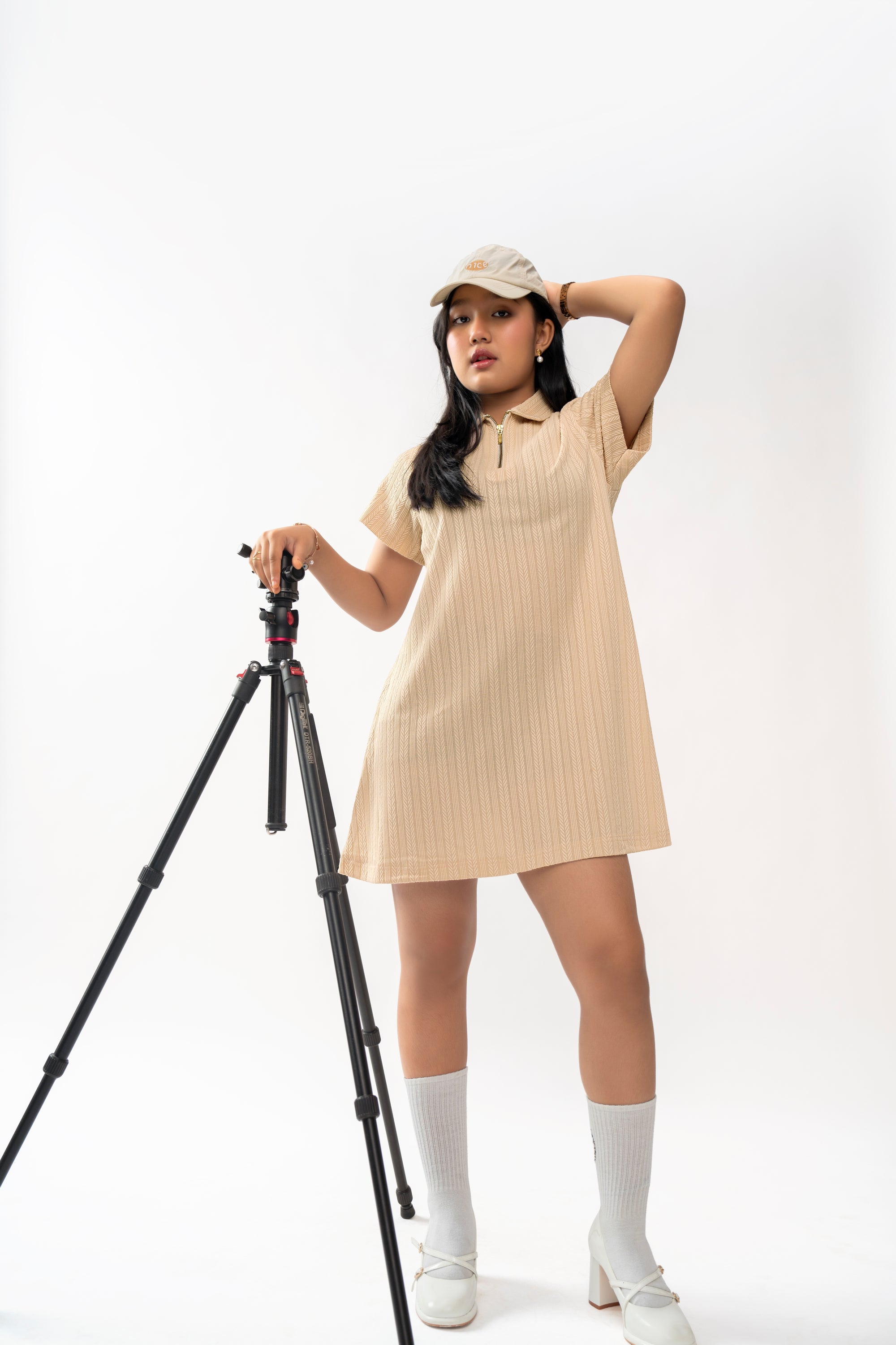 TEXTURED IVORY GIRLS POLO DRESS