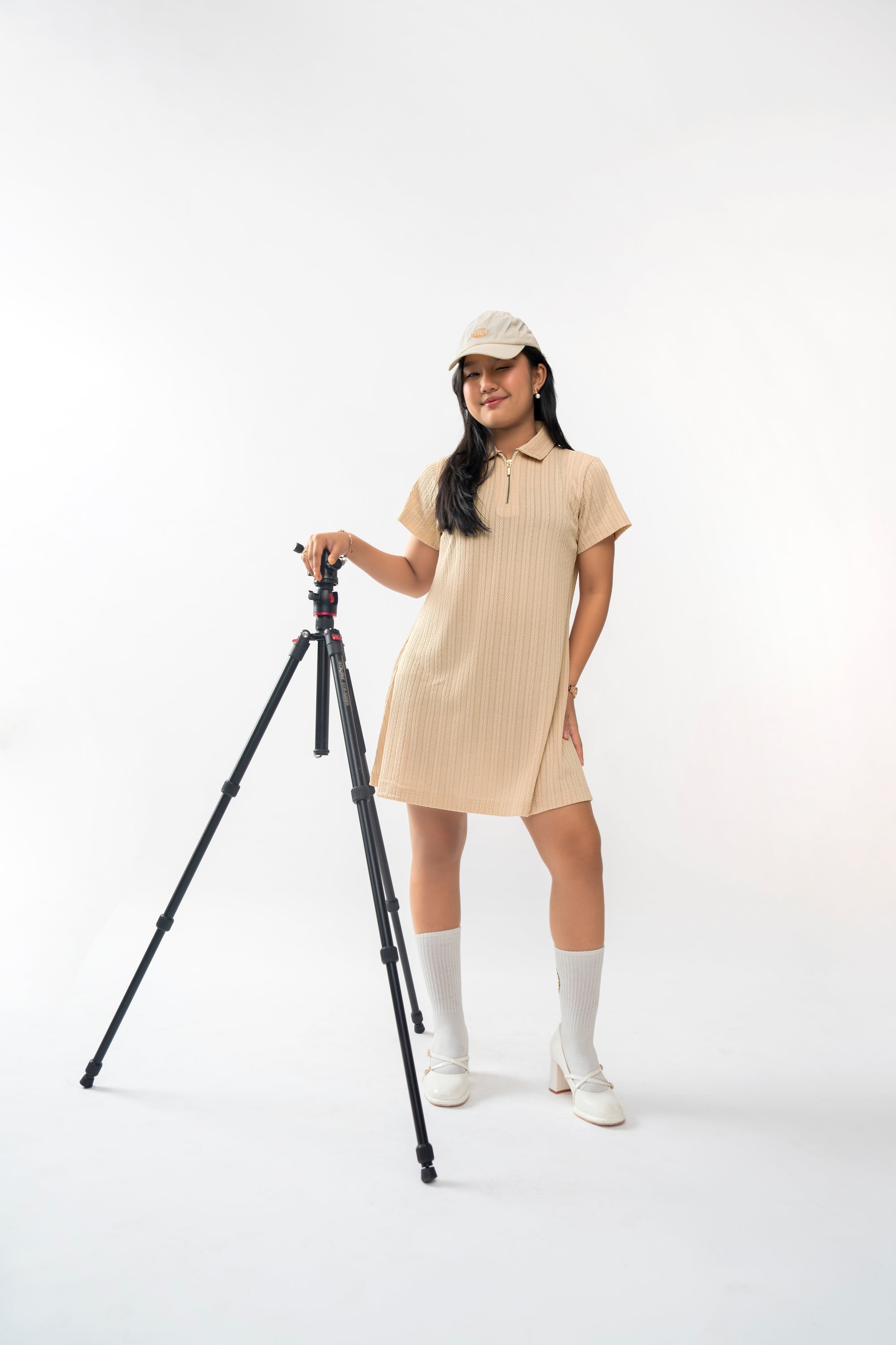TEXTURED IVORY GIRLS POLO DRESS