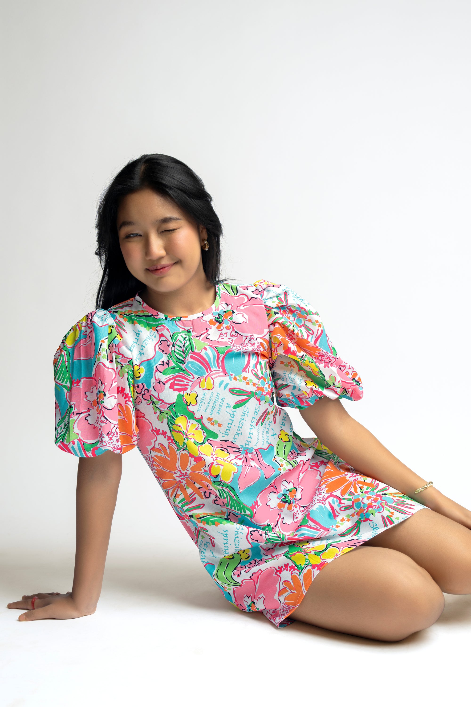 FLORAL BALLON GIRL DRESS