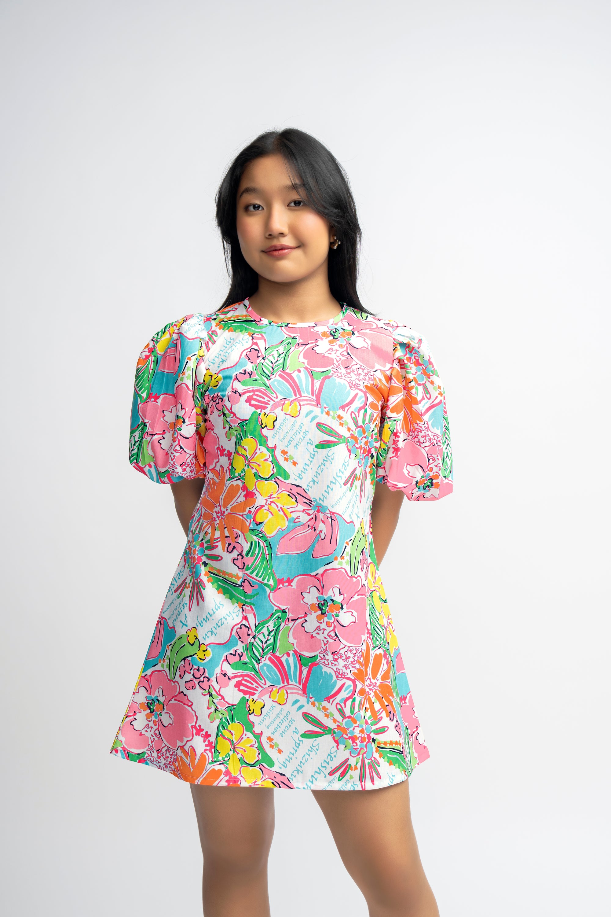 FLORAL BALLON GIRL DRESS
