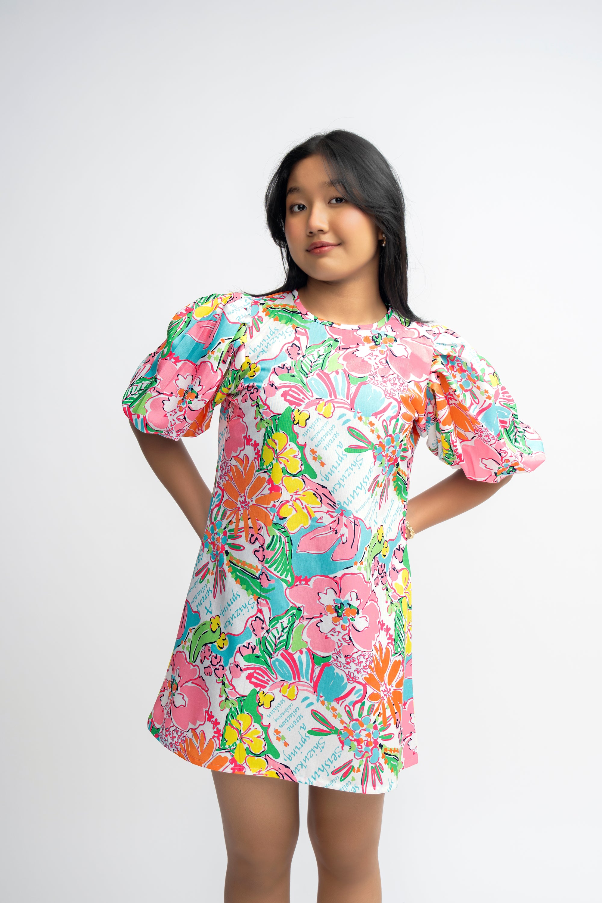 FLORAL BALLON GIRL DRESS