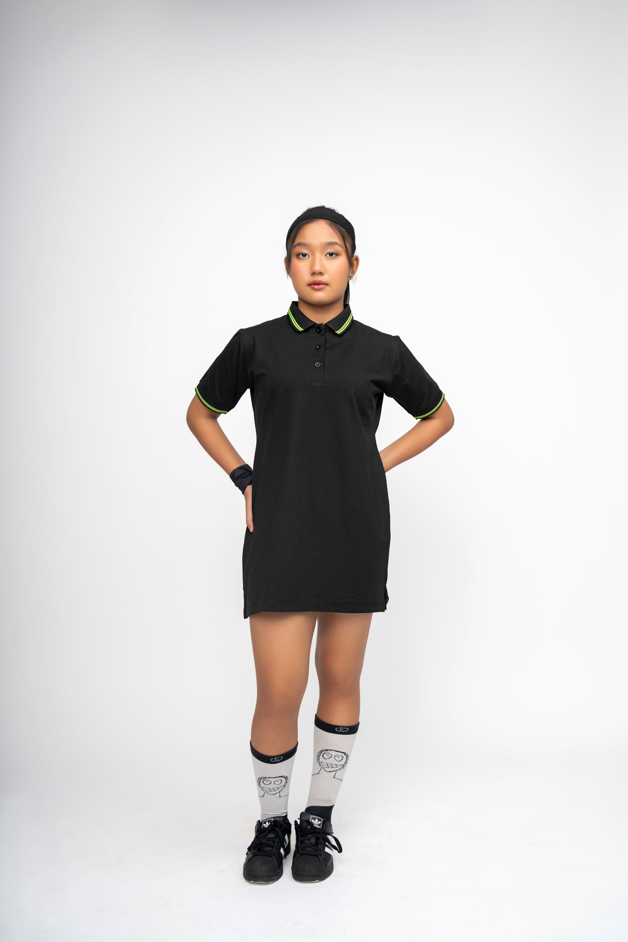 BLACK NEON GIRLS POLO DRESS