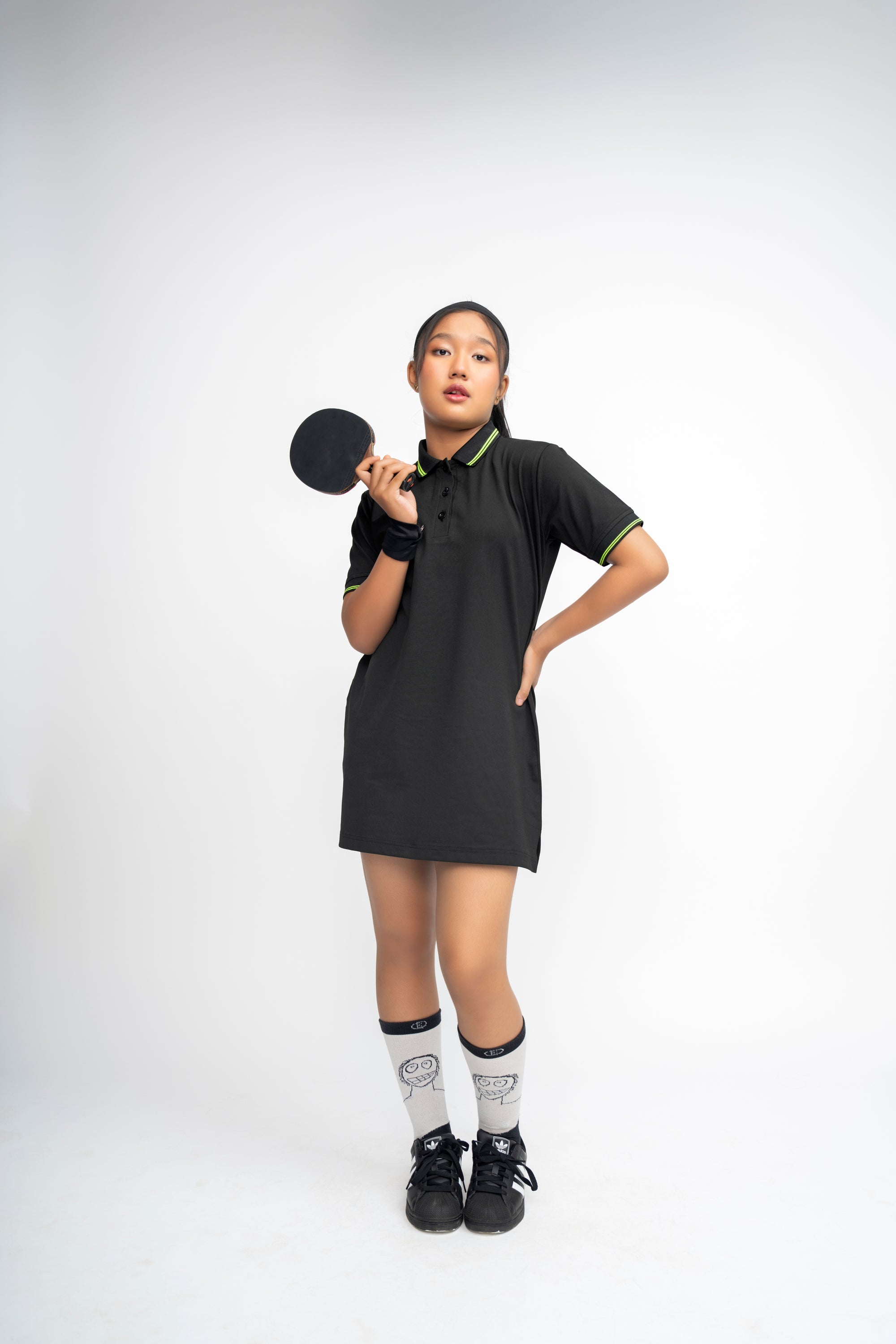 BLACK NEON GIRLS POLO DRESS