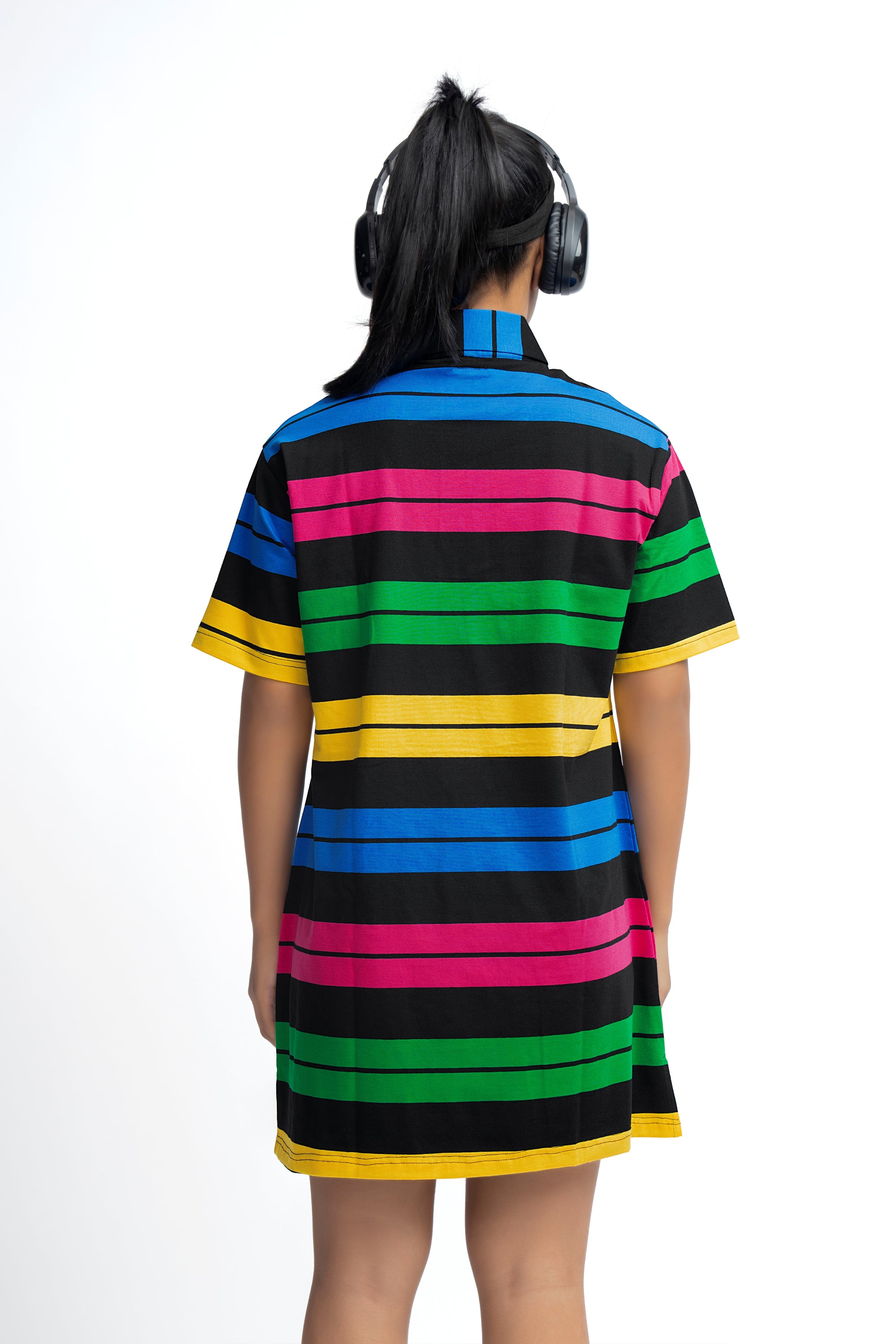 BLACK COLORFUL GIRLS POLO DRESS