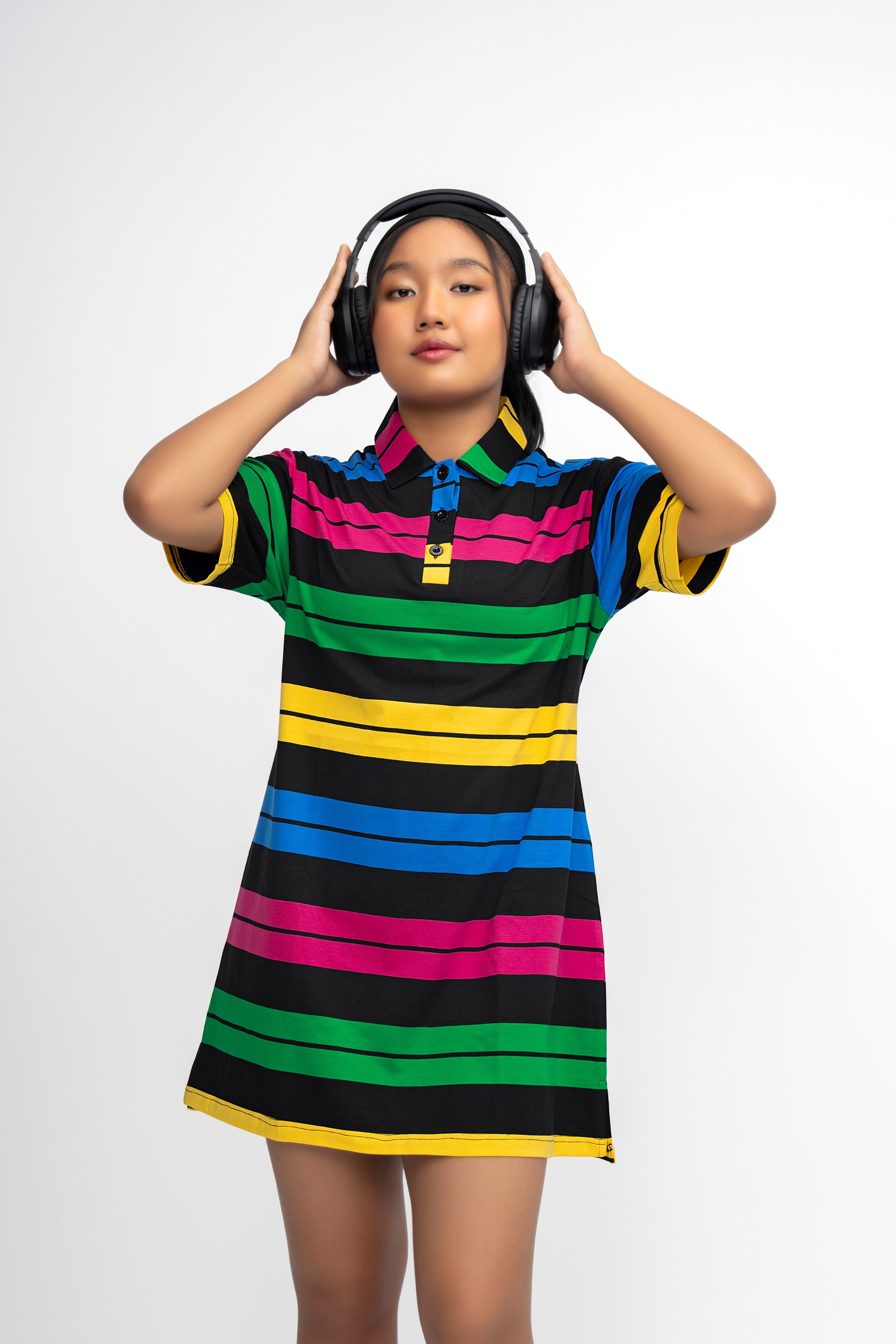 BLACK COLORFUL GIRLS POLO DRESS