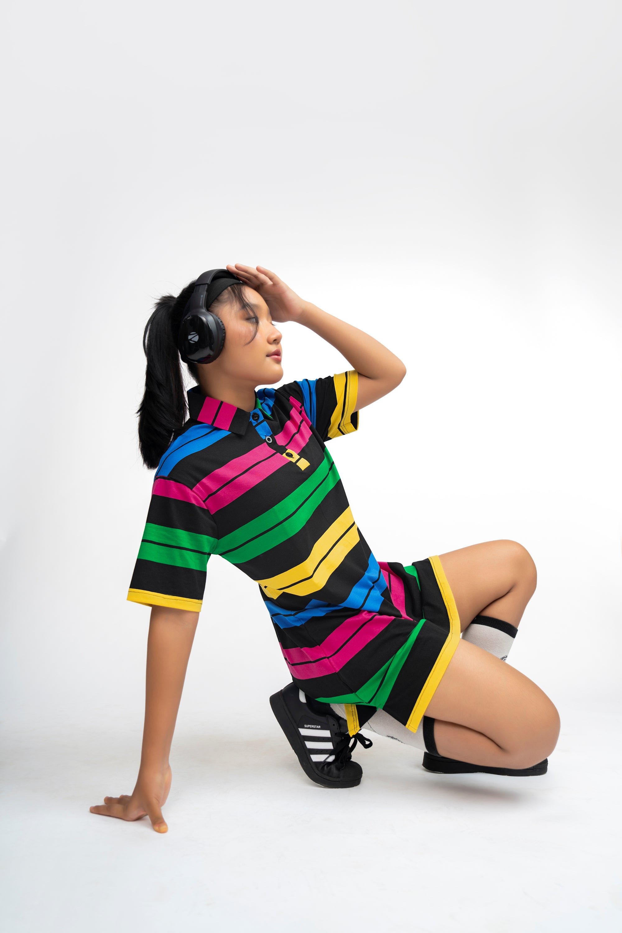 BLACK COLORFUL GIRLS POLO DRESS
