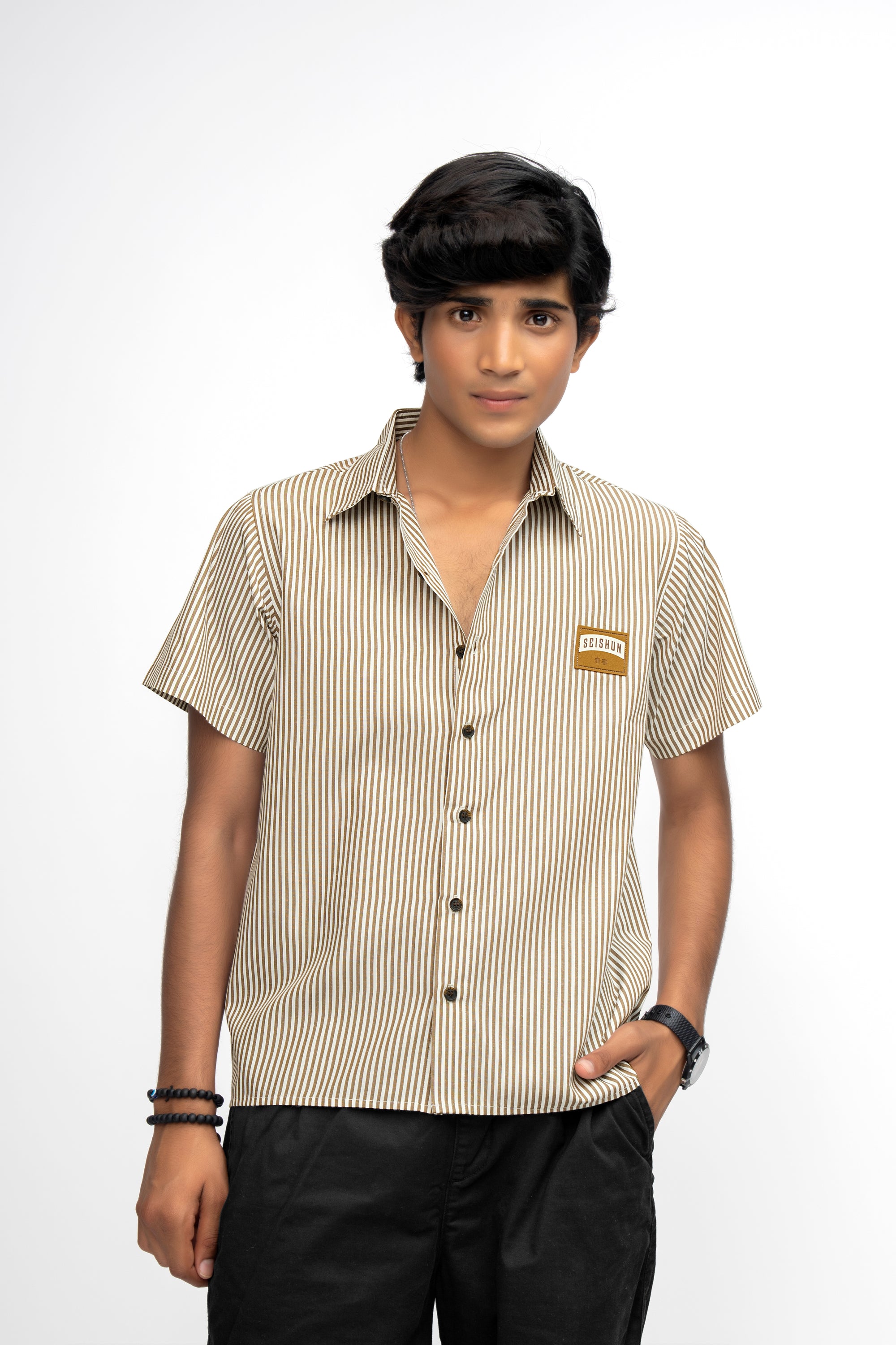 BROWN BOXY FIT BOYS SHIRT