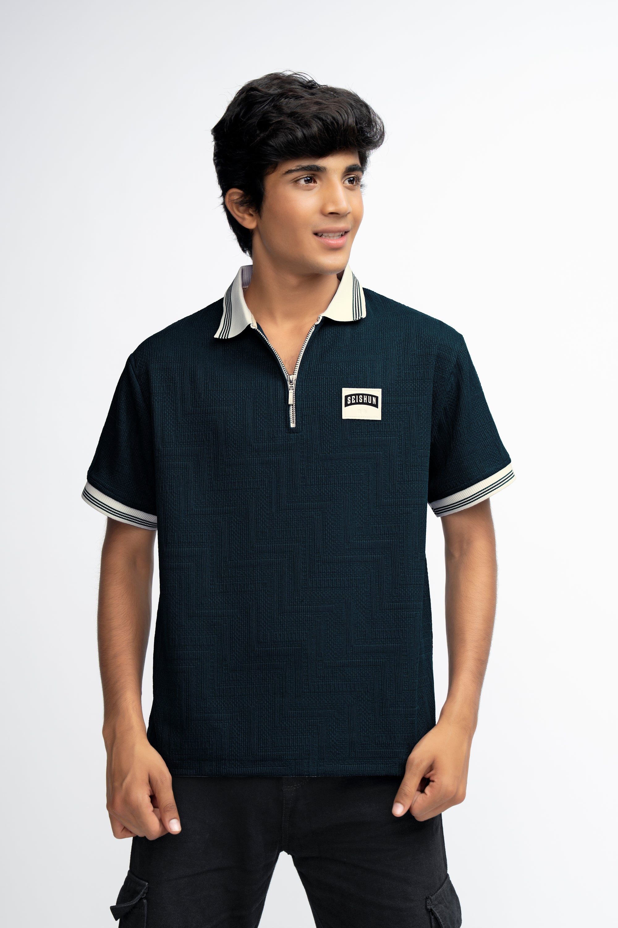 TEAL BLUE TEXTURED BOYS POLO