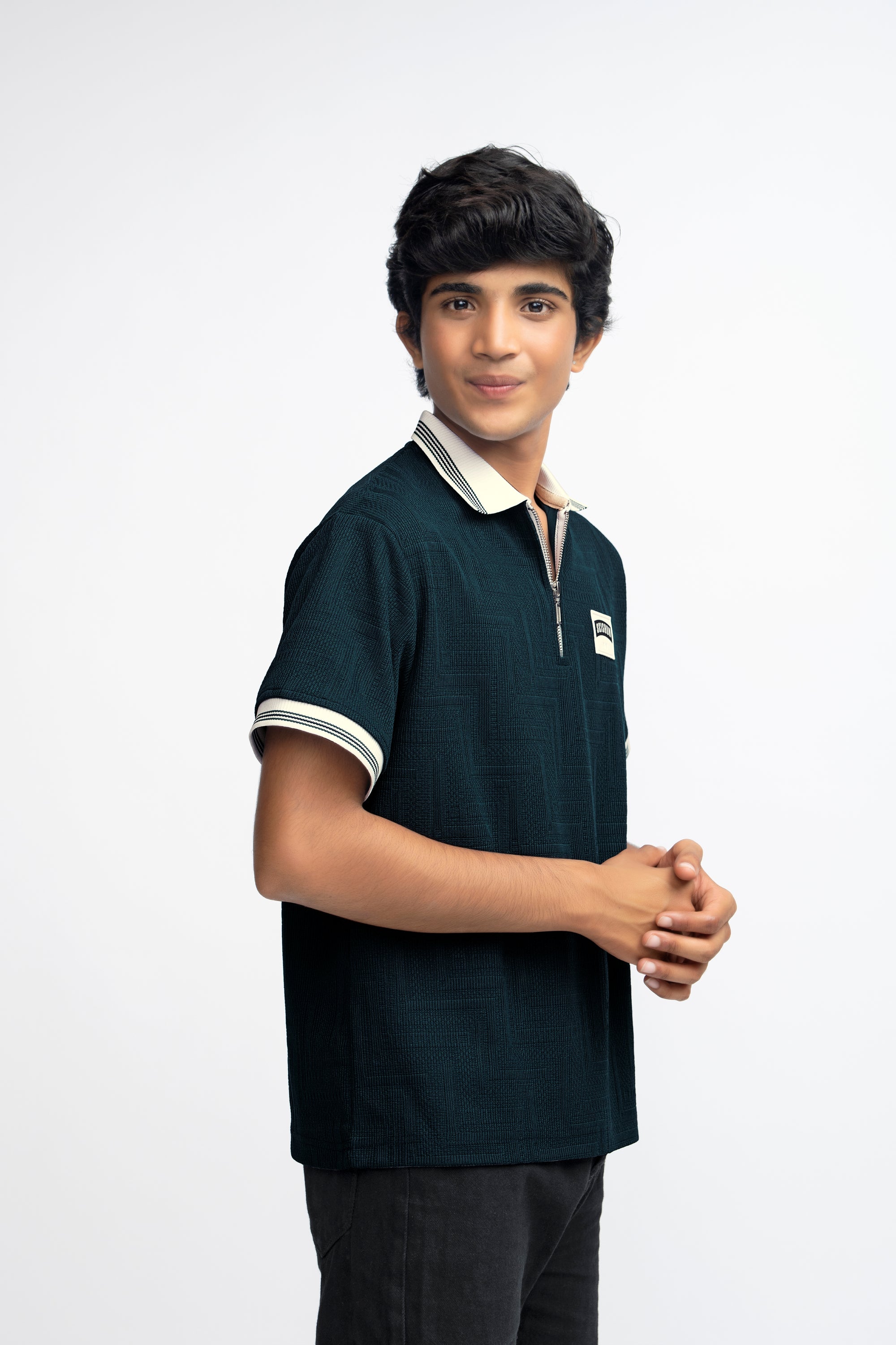 TEAL BLUE TEXTURED BOYS POLO
