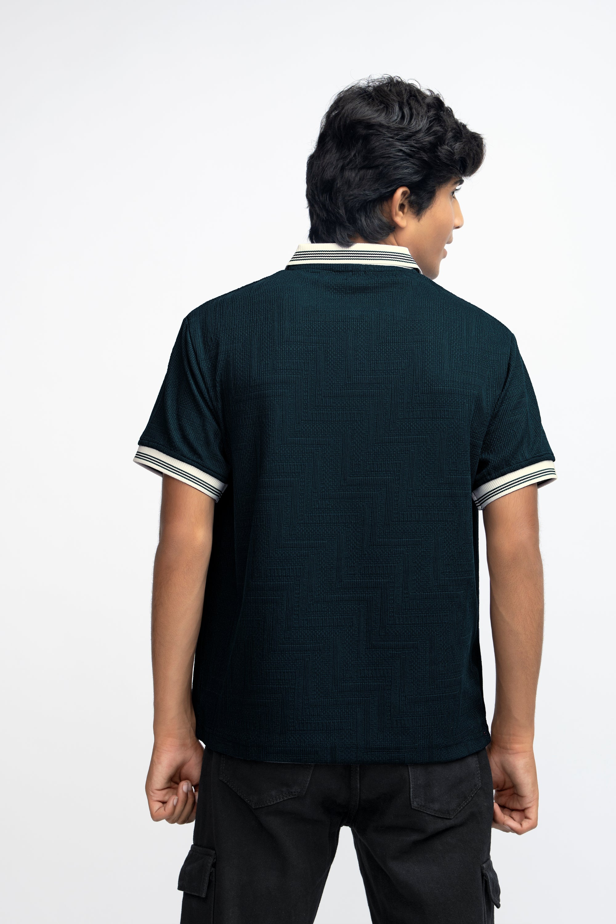 TEAL BLUE TEXTURED BOYS POLO
