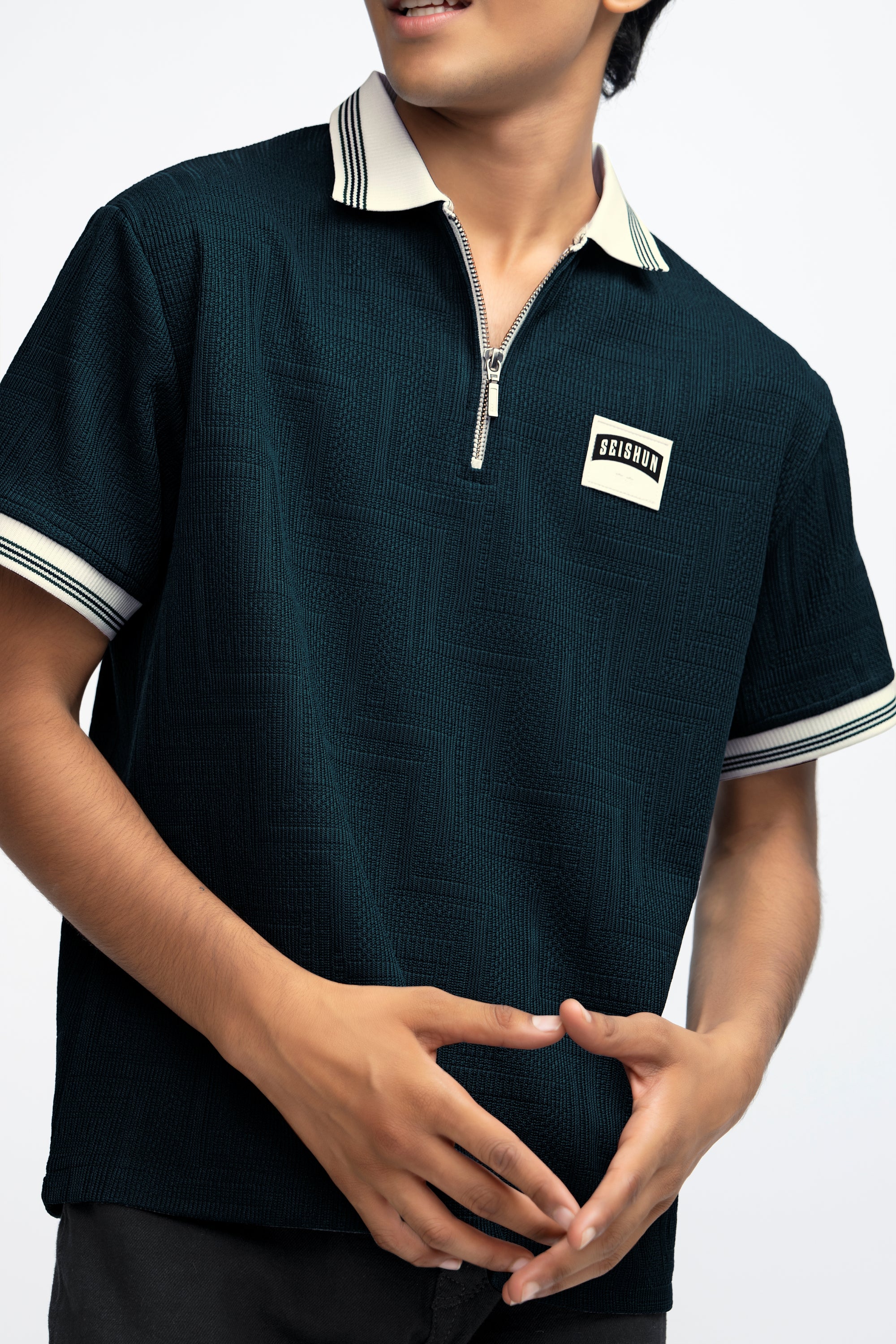 TEAL BLUE TEXTURED BOYS POLO