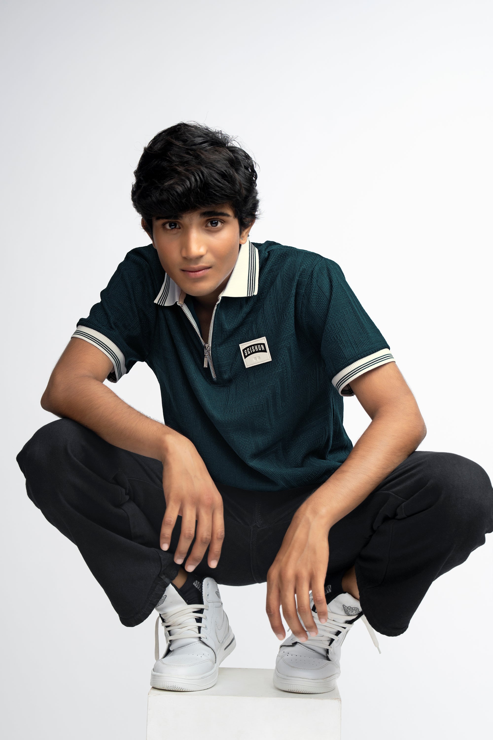 TEAL BLUE TEXTURED BOYS POLO
