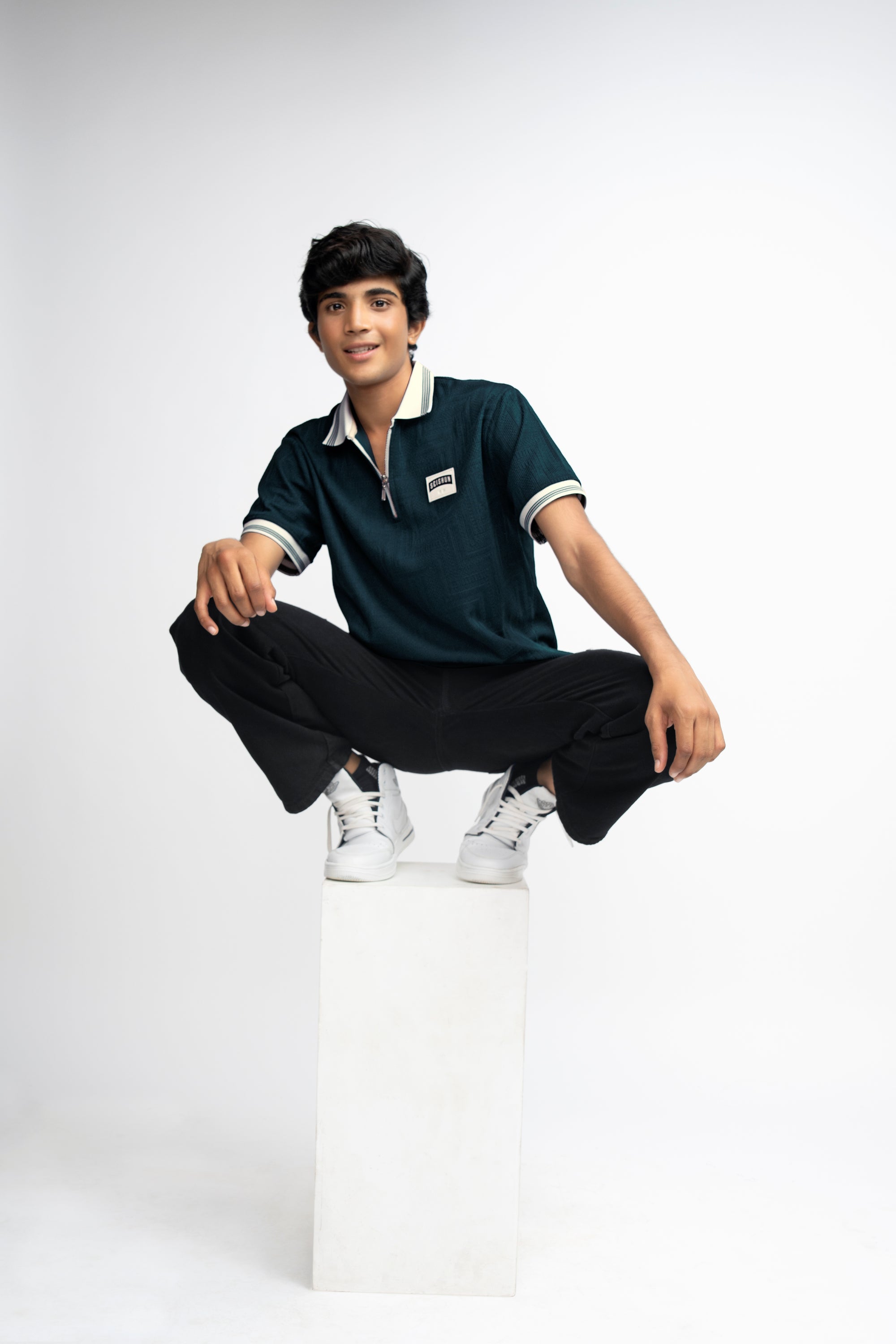 TEAL BLUE TEXTURED BOYS POLO