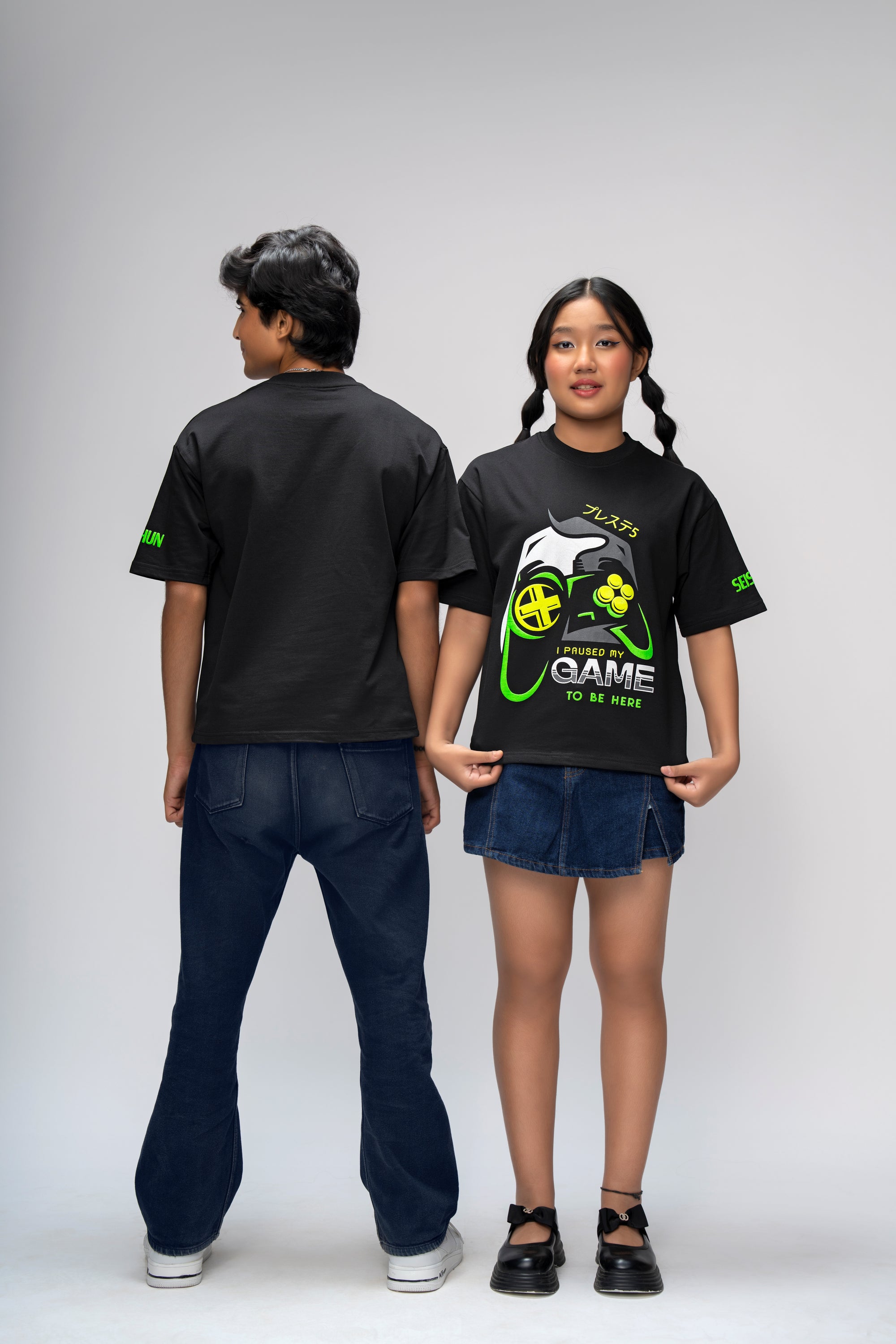 GAME GLITCH BLACK OVERSIZED UNISEX T-SHIRT