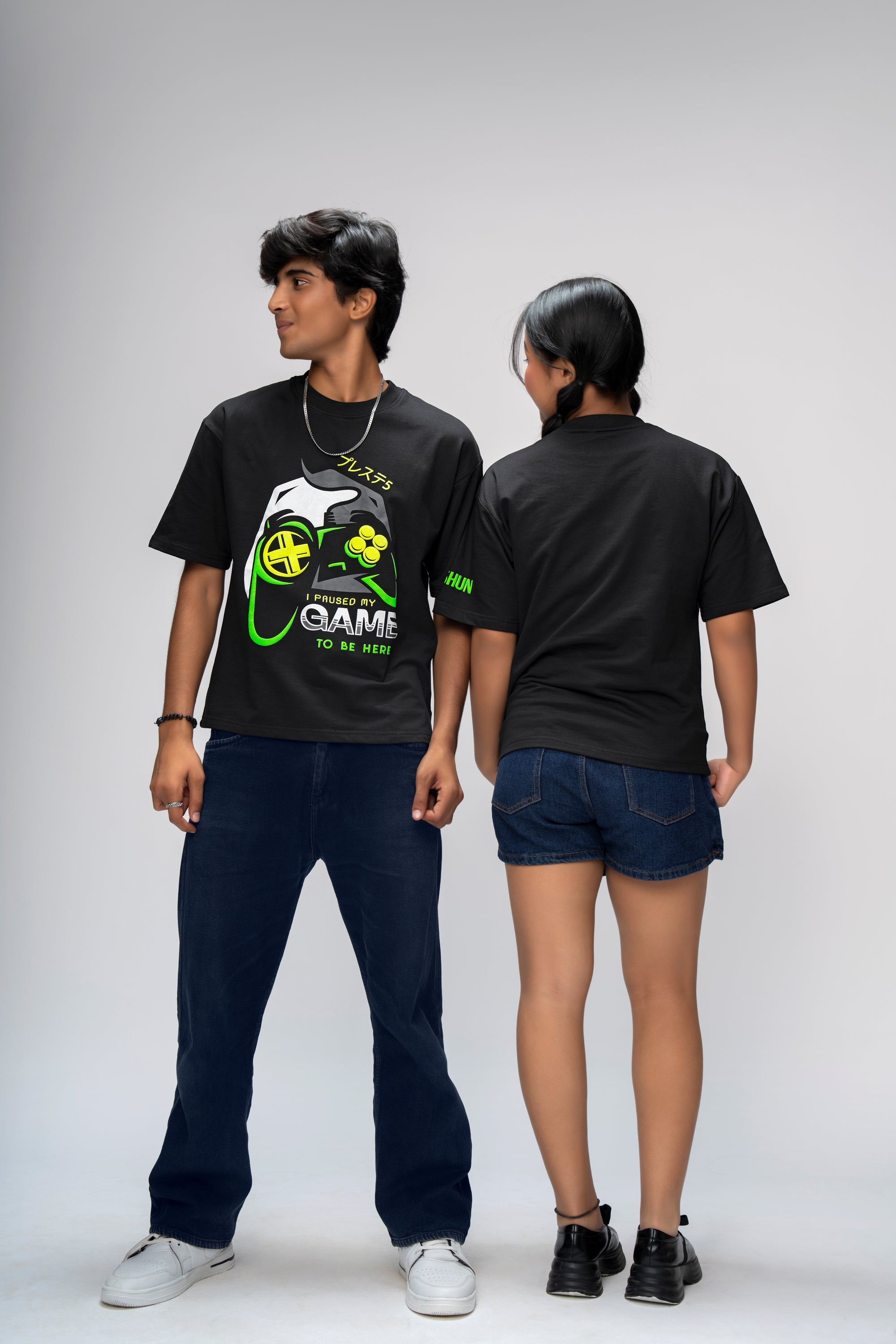 GAME GLITCH BLACK OVERSIZED UNISEX T-SHIRT