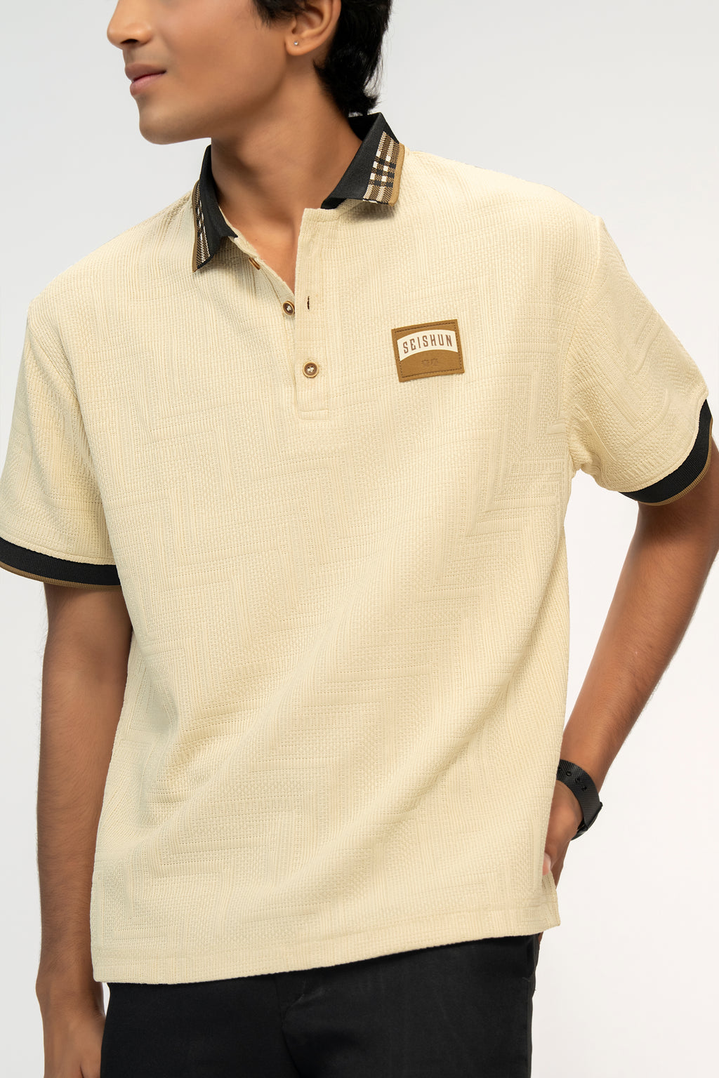 VANILLA WHITE TEXTURED POLO
