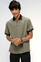 SOFT OYSTER GREY TEXTURED BOYS POLO