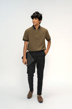 BROWN ZIPPED TEXTURED BOYS POLO