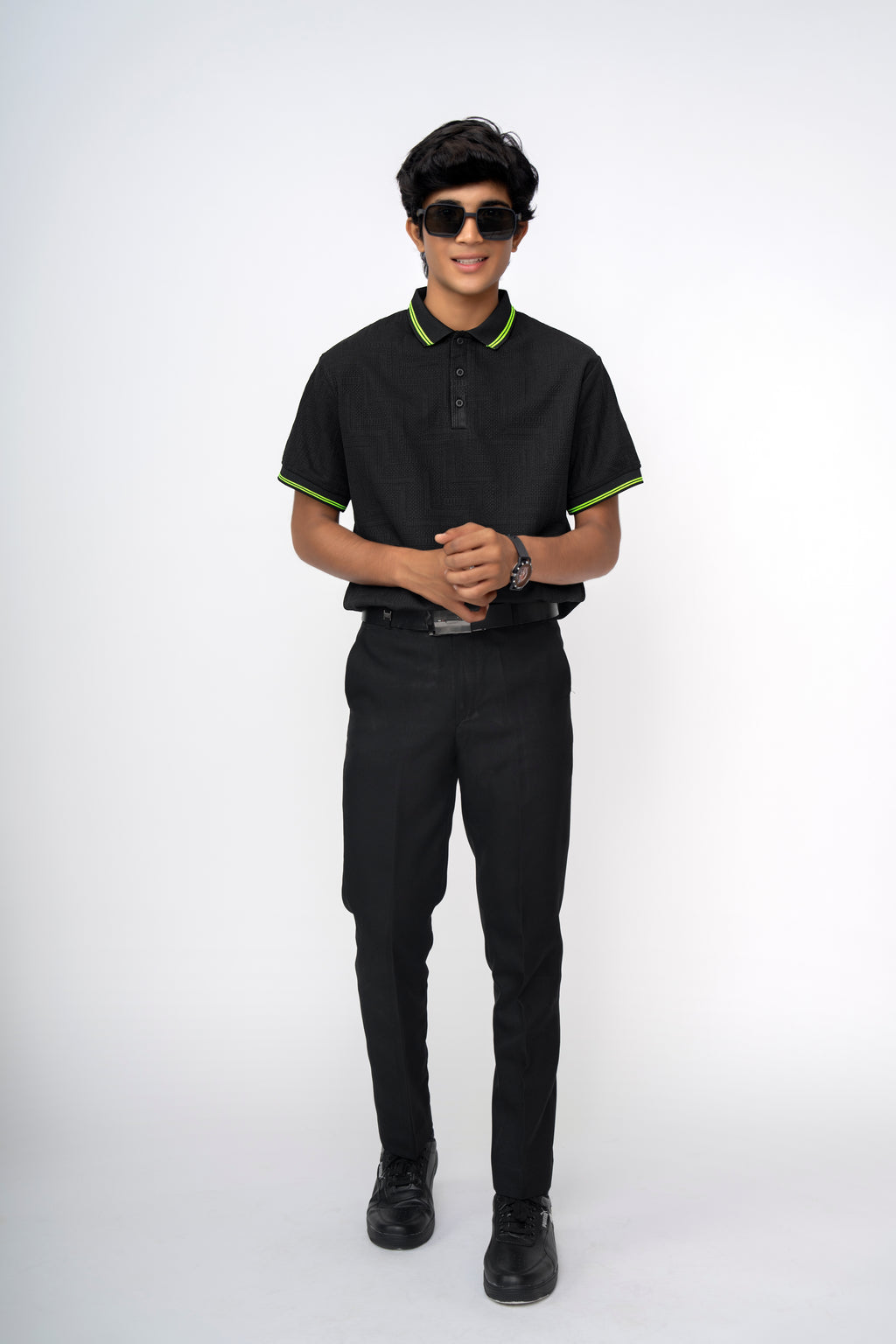 NEON CODE BLACK TEXTURED BOYS POLO