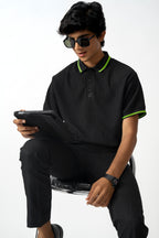 NEON CODE BLACK TEXTURED BOYS POLO