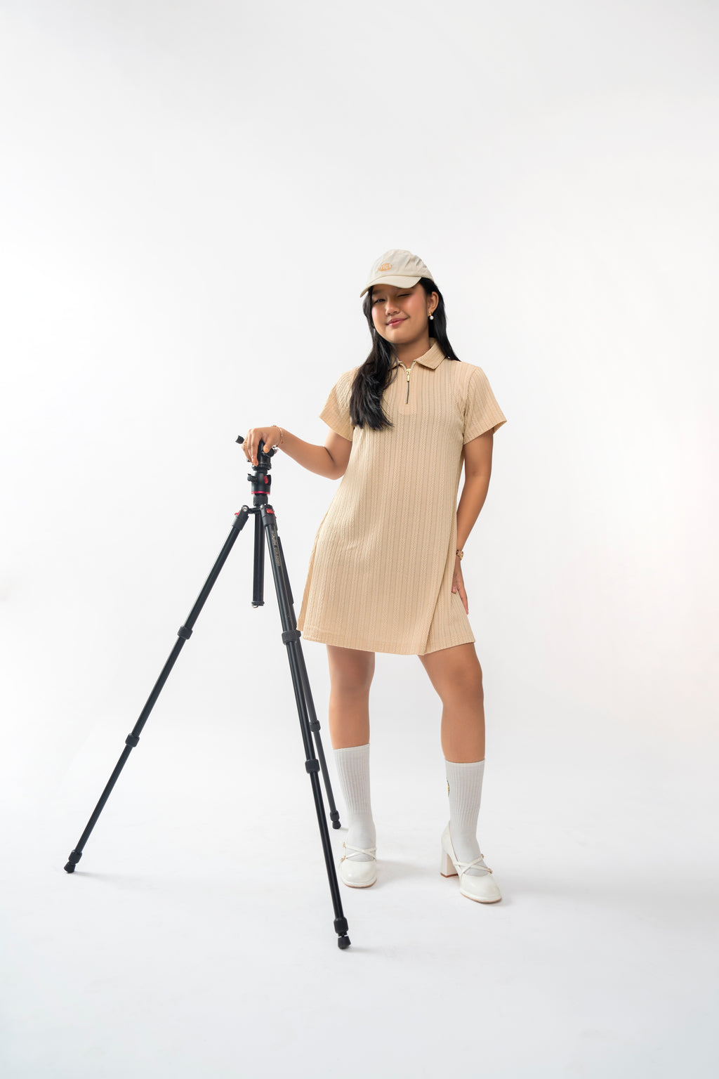 TEXTURED IVORY GIRLS POLO DRESS