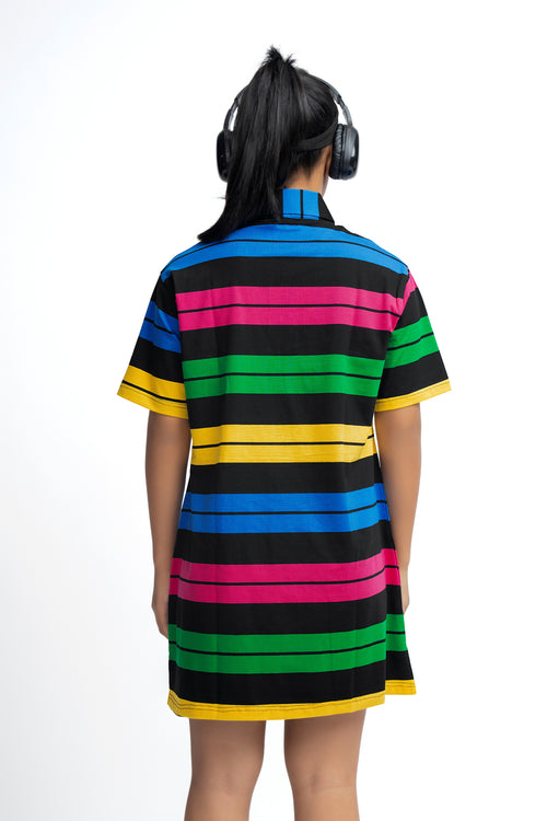 BLACK COLORFUL GIRLS POLO DRESS