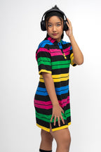 BLACK COLORFUL GIRLS POLO DRESS