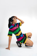 BLACK COLORFUL GIRLS POLO DRESS