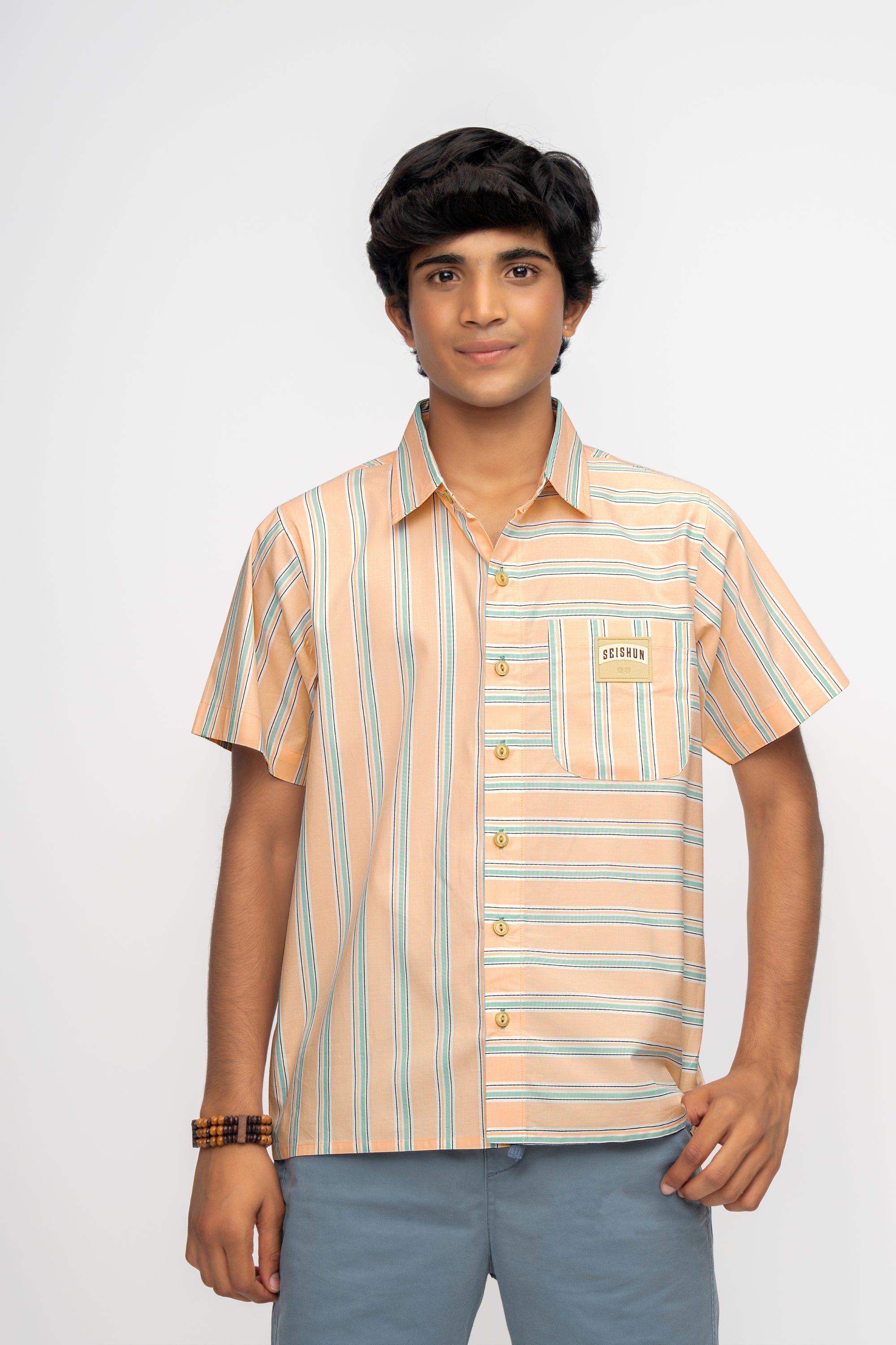 BUTTERSCOTCH & BLUE BOX FIT PREMIUM BOYS SHIRT