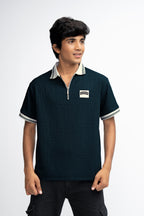 TEAL BLUE TEXTURED BOYS POLO