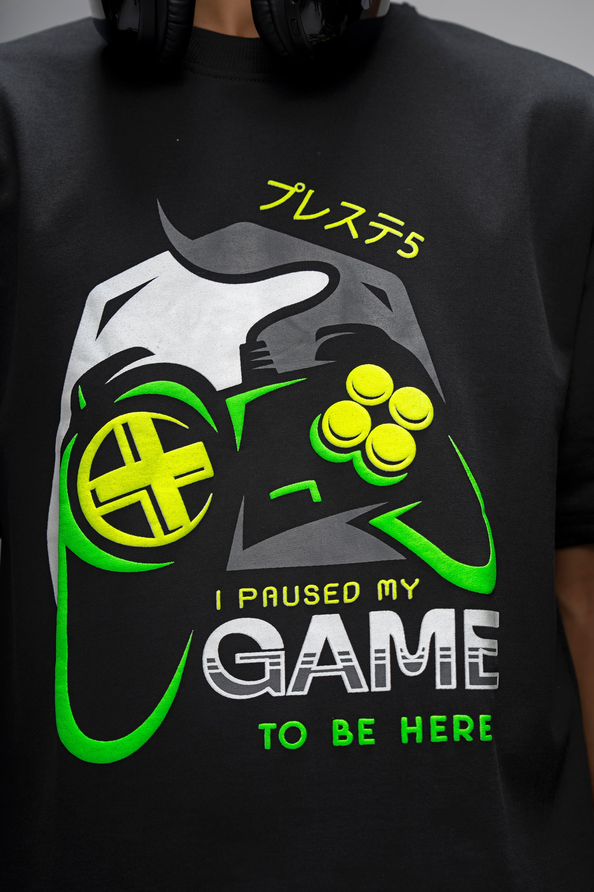 GAME GLITCH BLACK OVERSIZED UNISEX T-SHIRT